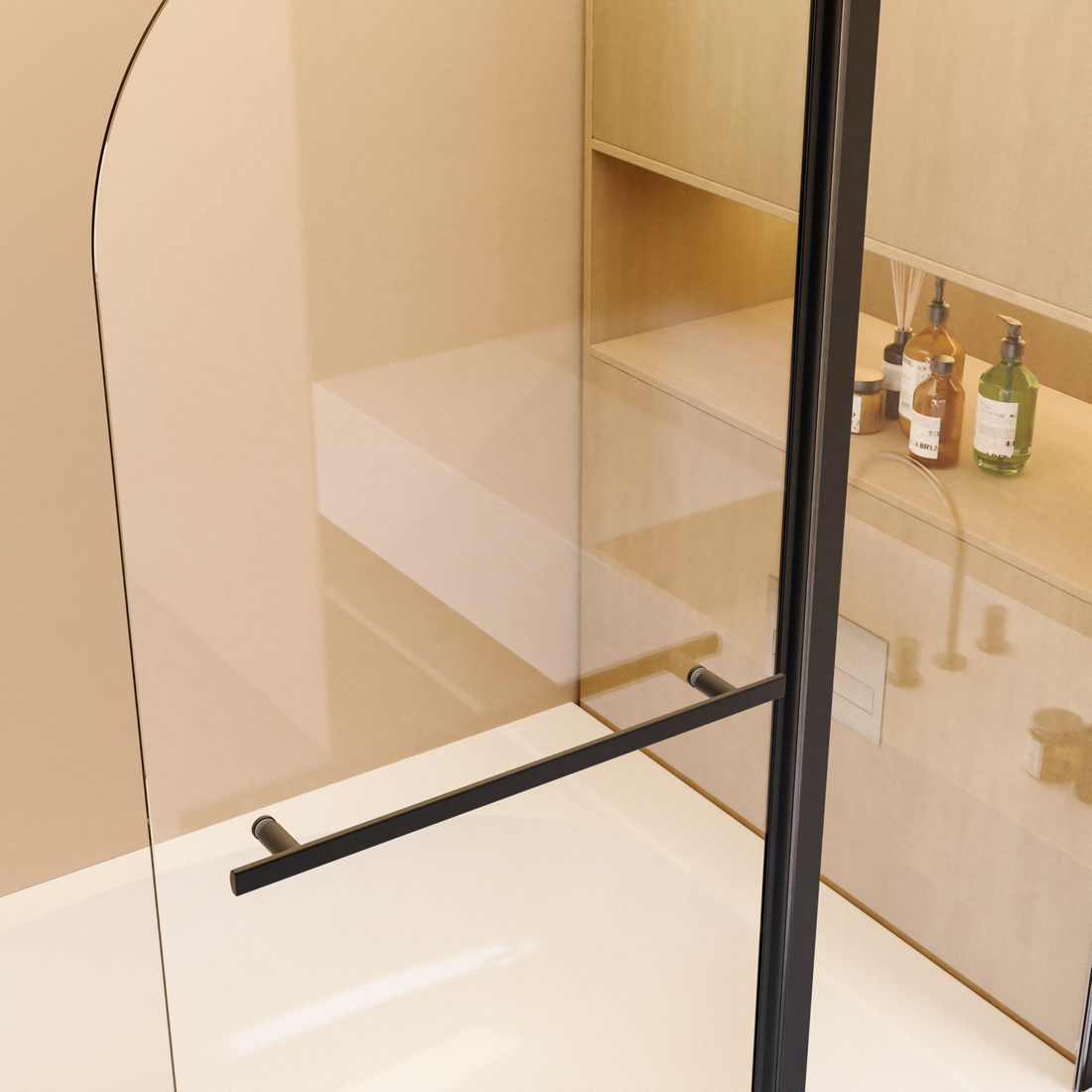 43 In. W * 58 In. H Frameless Folding Shower Doors For Bathtub, 1 4" 6Mm Thick Sgcc Tempered Glass Door, Bathroom Pivot Tub Glass Door, Matte Black Black Glass Metal