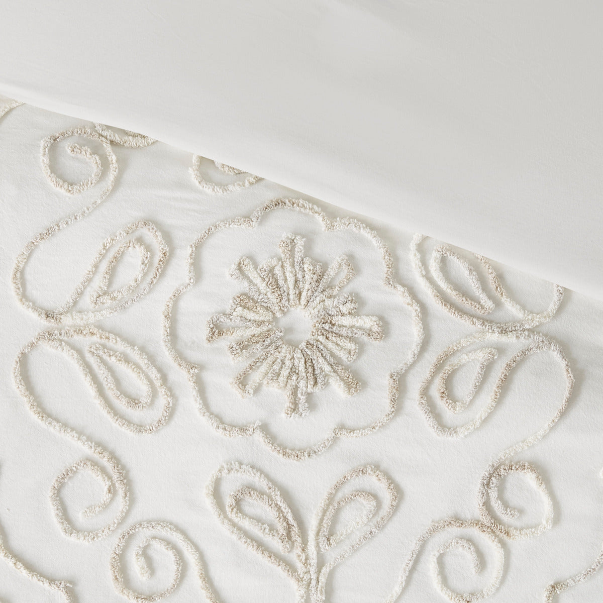 3 Piece Tufted Cotton Chenille Comforter Set Ivory Taupe Full Queen Full Ivory Taupe Polyester
