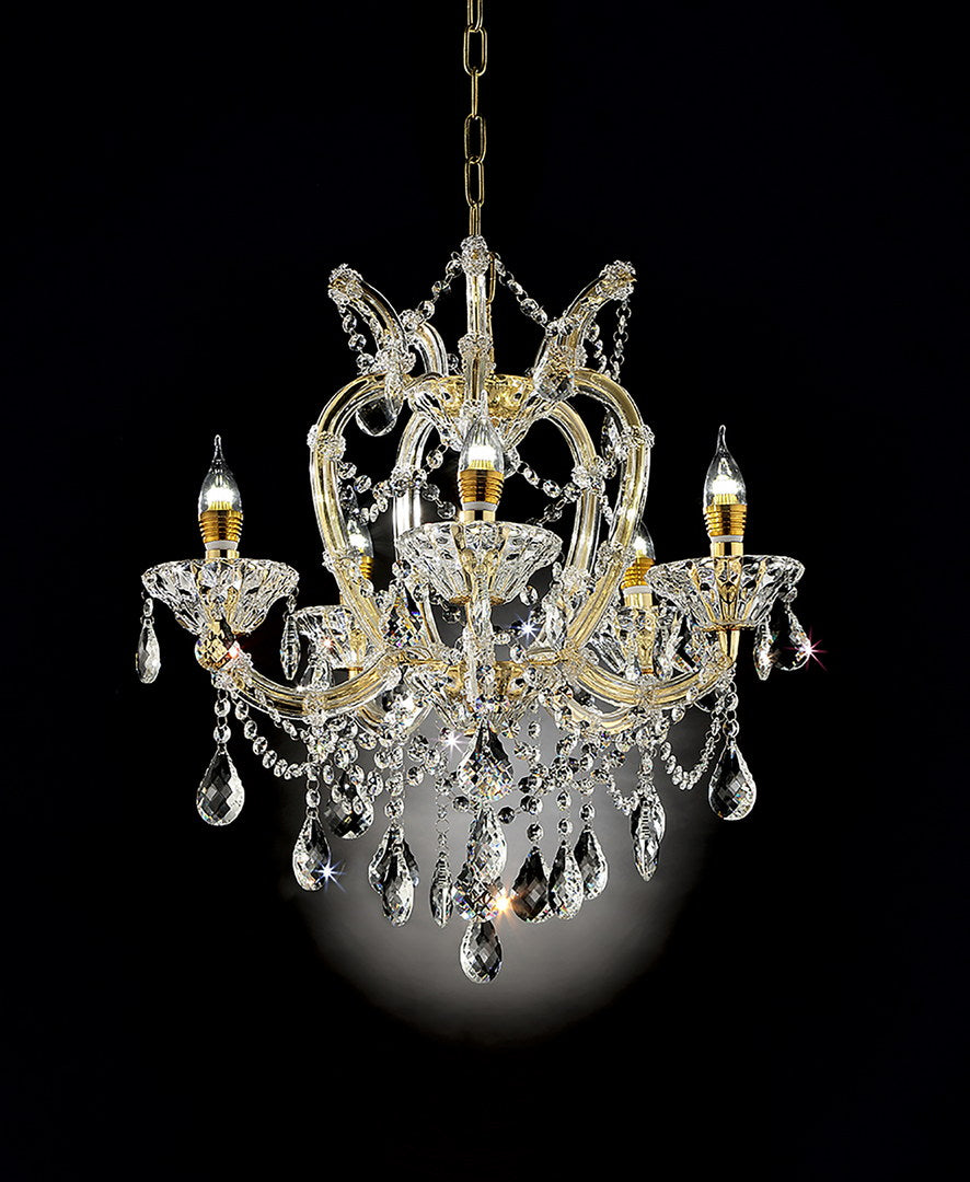 22"In Bella Petite Gold Crystal 5 Led Light Chandelier Gold Crystal