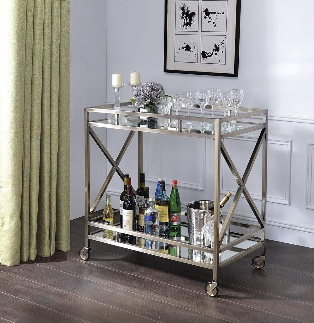 Kristensen Mirrored & Antique Gold Finish Serving Cart Antique Gold Metal,Mirror