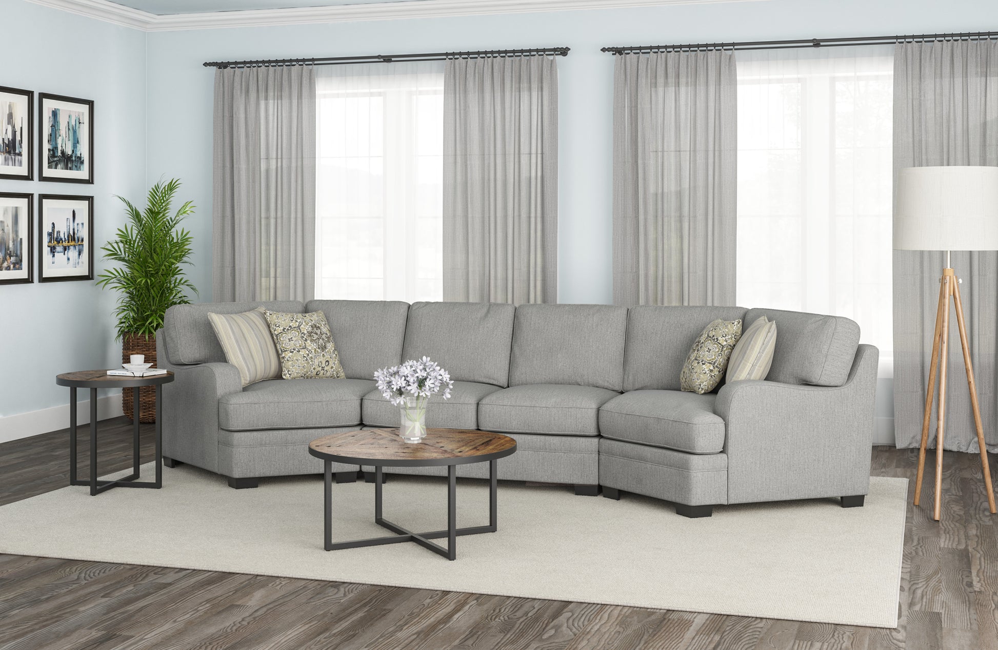 Berza Gray Cuddler Sectional Gray Foam Engineered Wood 4 Seat