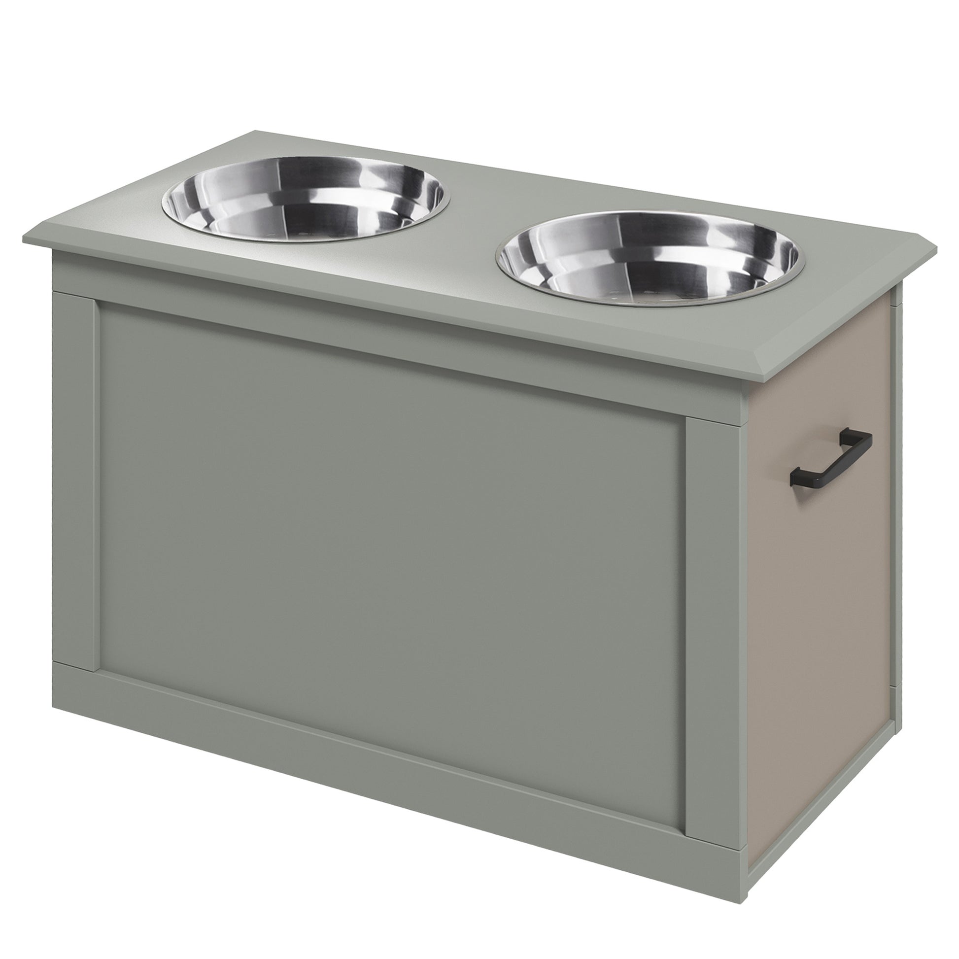 Pawhut Raised Pet Feeding Storage Station With 2 Stainless Steel Bowls Base For Large Dogs And Other Large Pets, Gray Gray Mdf