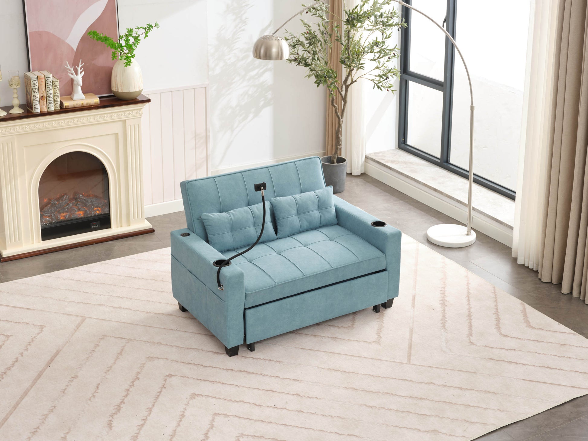 Futon Chair Bed Convertible Chair 3 In 1 Pull Out Sleeper Chair Beds With Usb Ports,Wear Resistant And Anti Scratch, Armchair Bed Sleeper For Living Room Green Tech Cloth Green Foam Tech Cloth 2 Seat