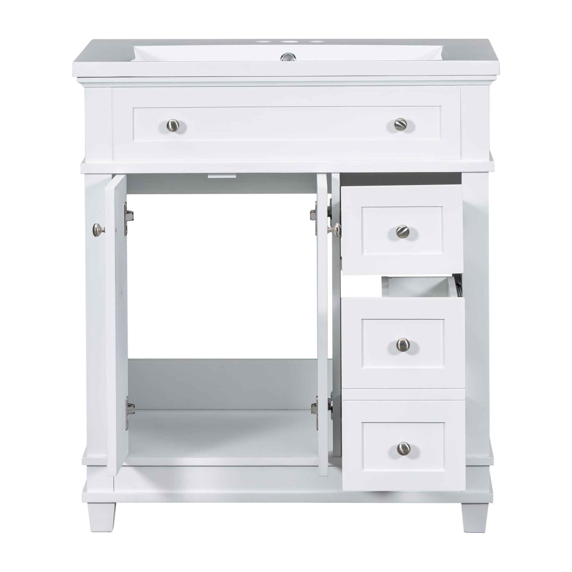 30" Bathroom Vanity Cabinet With Sink Combo Set, Undermount Resin Sink, Free Standing Vanity Set With 2 Drawers& Soft Closing Doors, Solid Wood Frame Bathroom Cabinet, White 2 White 2 1 Bathroom Freestanding Solid Wood Mdf Resin Painted