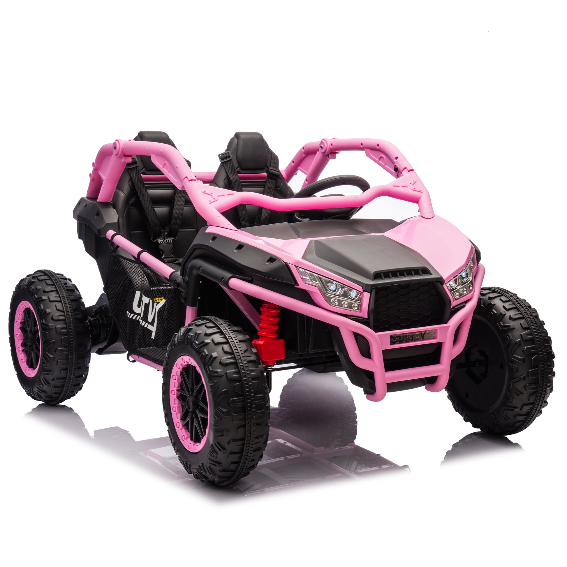 24V Two Seater Kids Ride On Utv W Parents Control,20In Seat Width,400W Super High Power,Four Wheel Suspension,Bluetooth,Mp3,Usb,Led Light,Horn,Rear Storage Space,Speeds 3.73 4.97Mph For Kids Aged 3 . Pink 100 149 Lbs Polypropylene