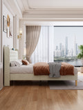 Queen Size Bed, Mesh Backboard Beautiful, With Led Lights, Cotton And Linen Fabric, Frame Stability, Easy To Assemble,Light Gray Queen Light Gray Mdf Acacia