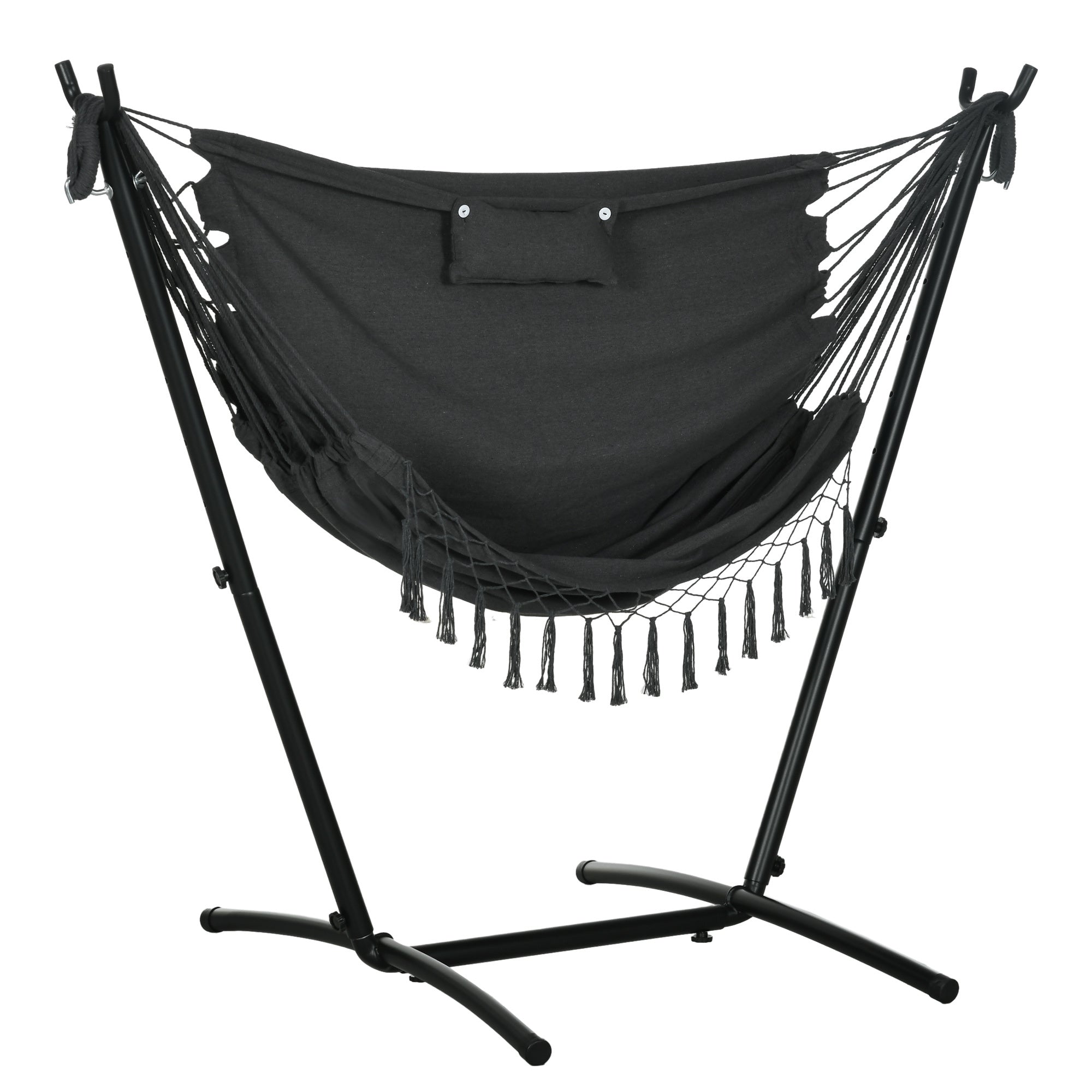 Outsunny Patio Hammock Chair With Stand, Outdoor Hammock Swing Hanging Lounge Chair With Side Pocket And Headrest, Dark Gray Gray Steel