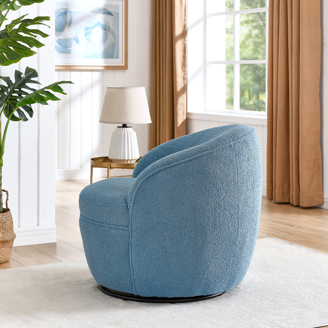 Galleria 360 Swivel Teddy Sherpa Barrel Chair, Blue Blue Primary Living Space Contemporary,Modern Fabric Fabric