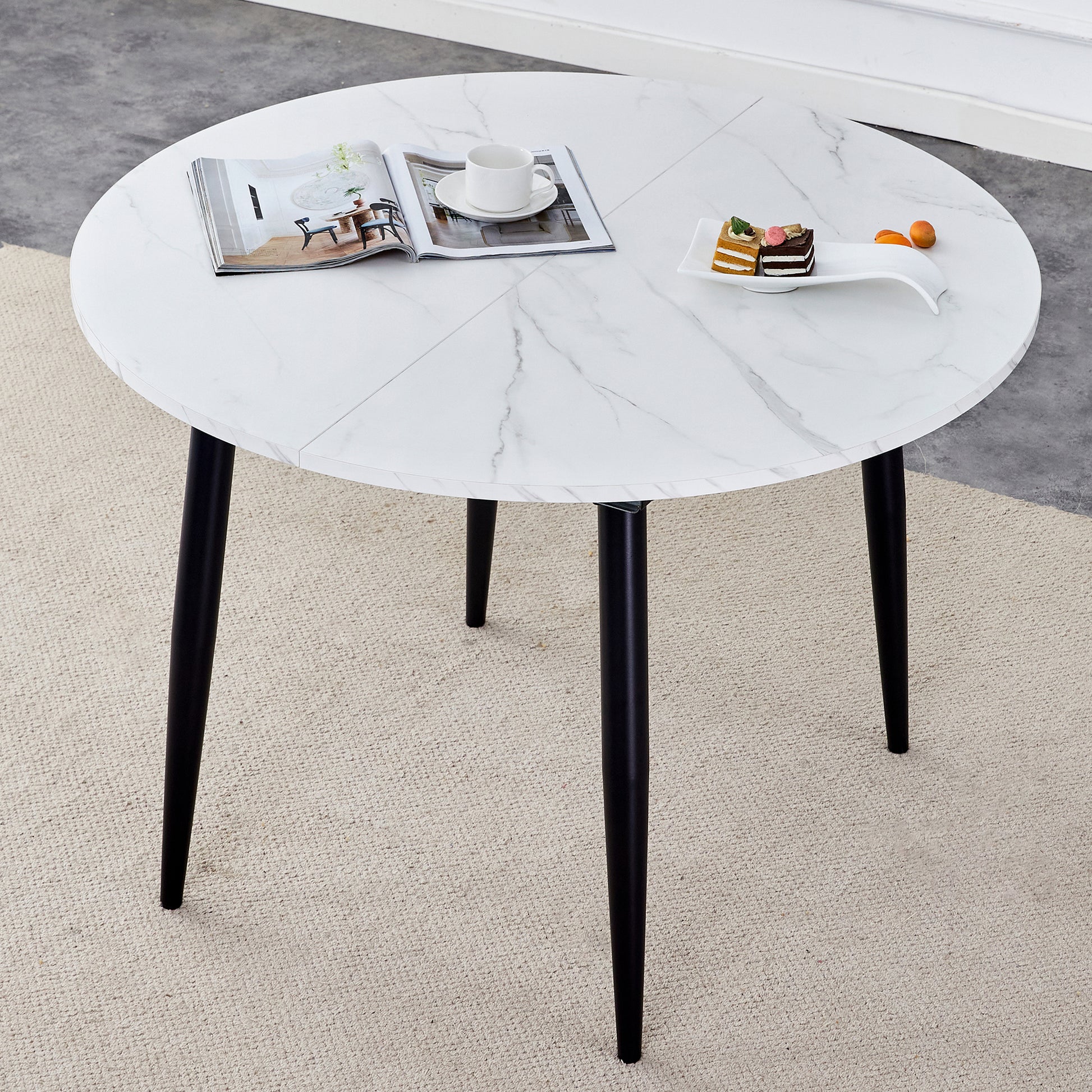 With A Clever Retractable Mechanism, The Mdf Table Top And Black Metal Legs And Has A Smooth And Delicate Surface. The Unique Look Creates The Sleekof A Modern Home. White Mdf Metal