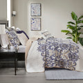 6 Piece Reversible Quilt Set With Throw Pillows Navy Tan King Cal King King Navy Cotton