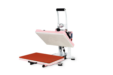 12X15 Semi Automatic Heat Press Machine With Auto Open And Slide Out Base Pink White Aluminium
