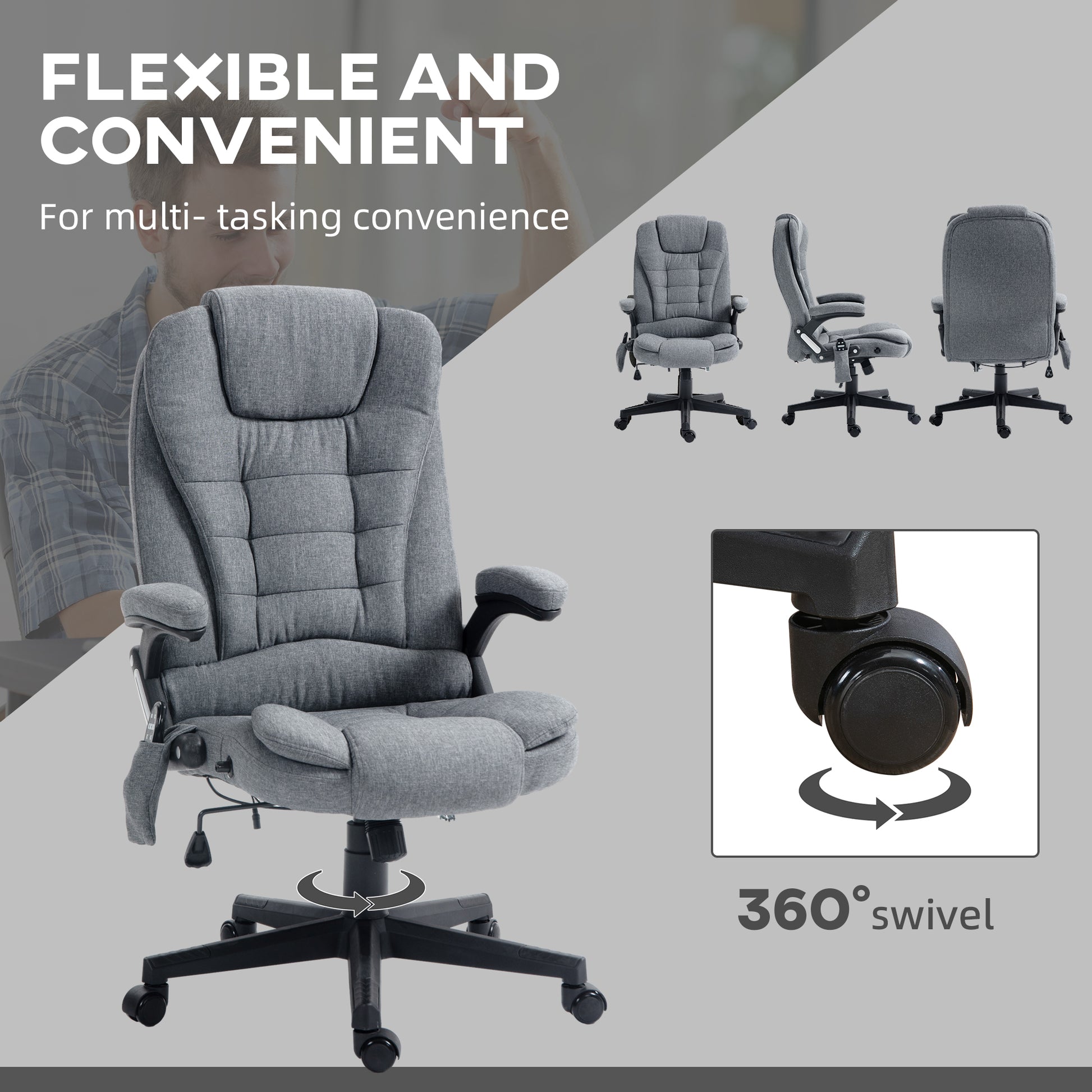 Homcom 6 Point Vibrating Massage Office Chair With Lumbar Heat Gray Gray Polyester