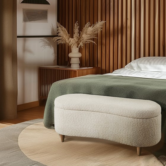 Boucle Flip Top Storage Bench Cream See Below Cream Wood