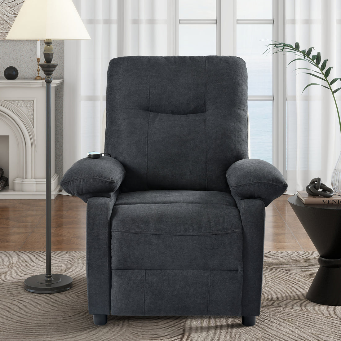 Recliner Chair With Message And Heater, Recliner Chair For Adult, Manual Control Message Chair Black Steel