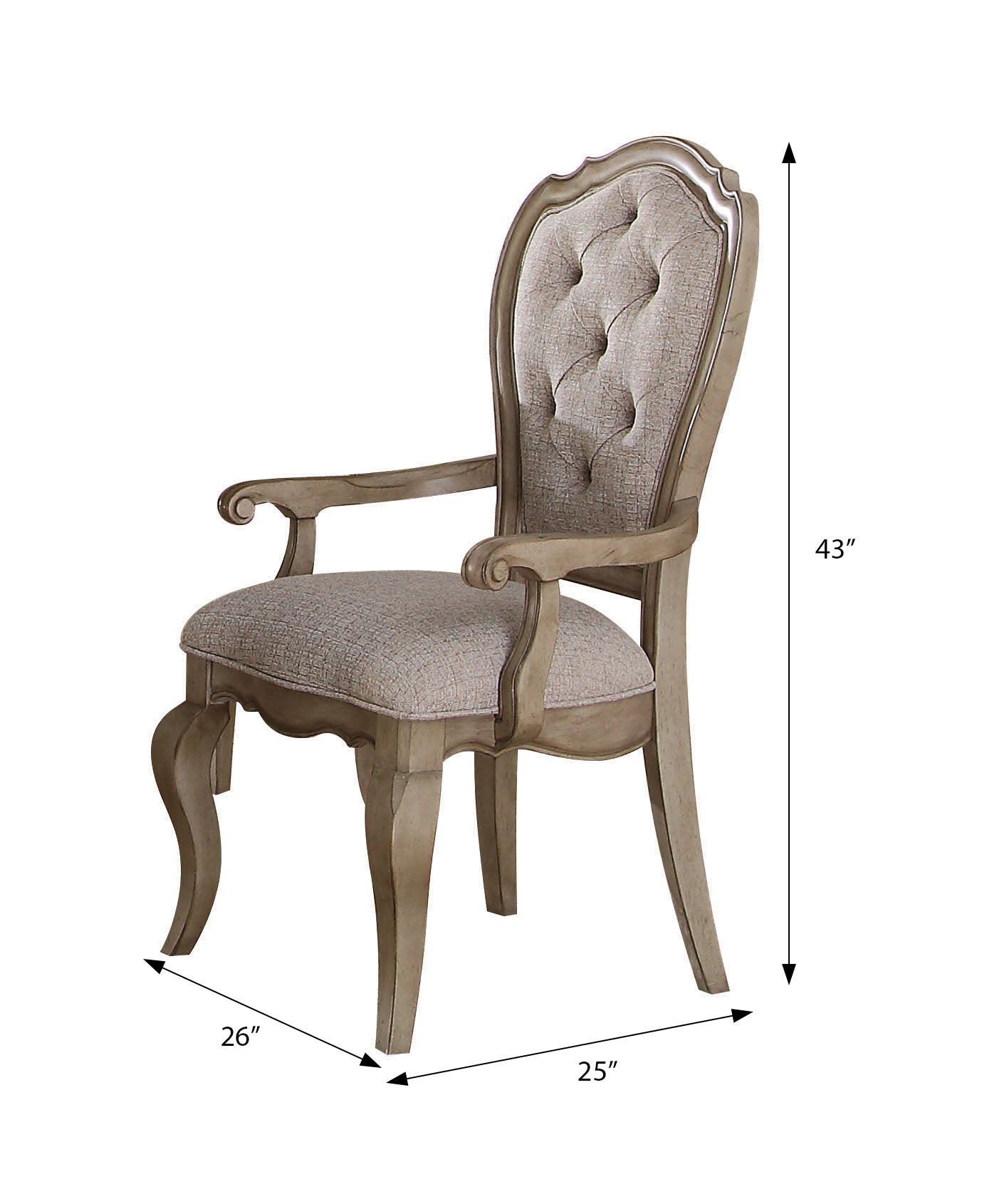 Beige And Antique Taupe Arm Chair With Button Tufted Set Of 2 Solid Beige Dining Room Arm Chair Tufted Back Set Of 2 Wood Fabric