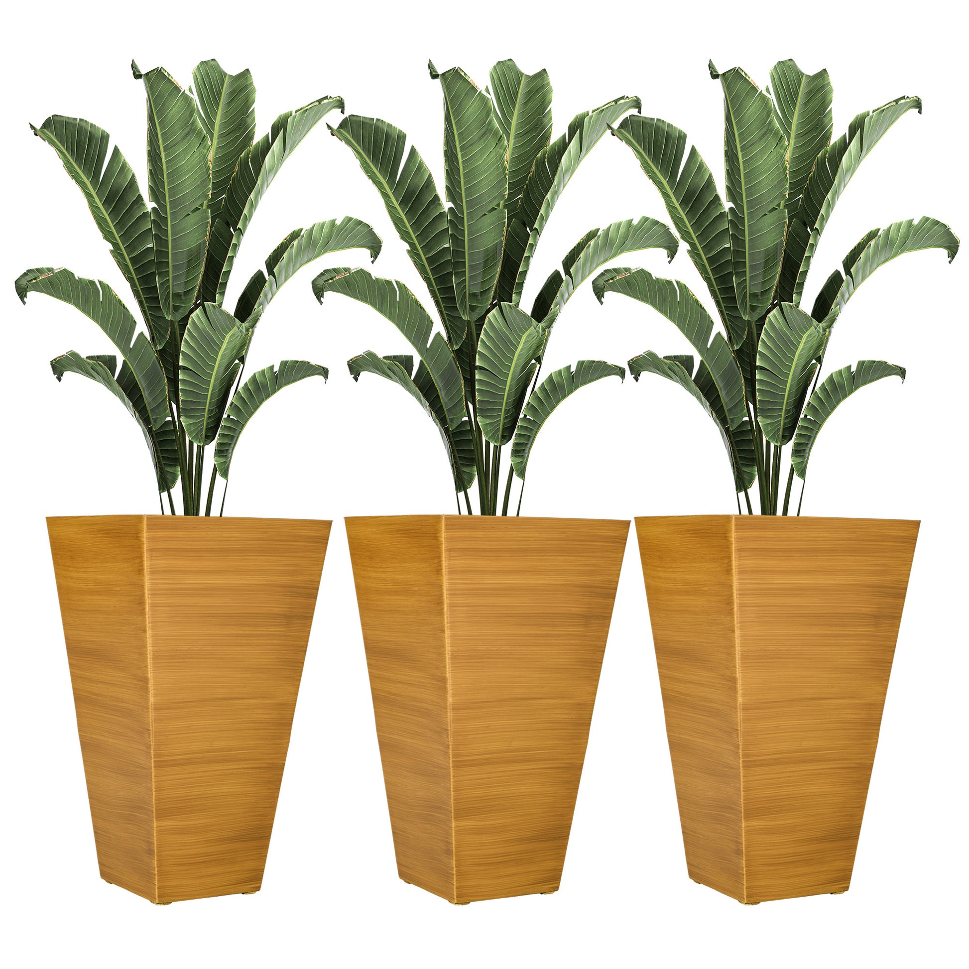 Outsunny 28" Tall Outdoor Planters, Set Of 3 Large Taper Planters With Drainage Holes And Plug, Faux Wood Plastic Flower Pots For Outdoor, Indoor, Garden, Patio, Tan Brown Polypropylene