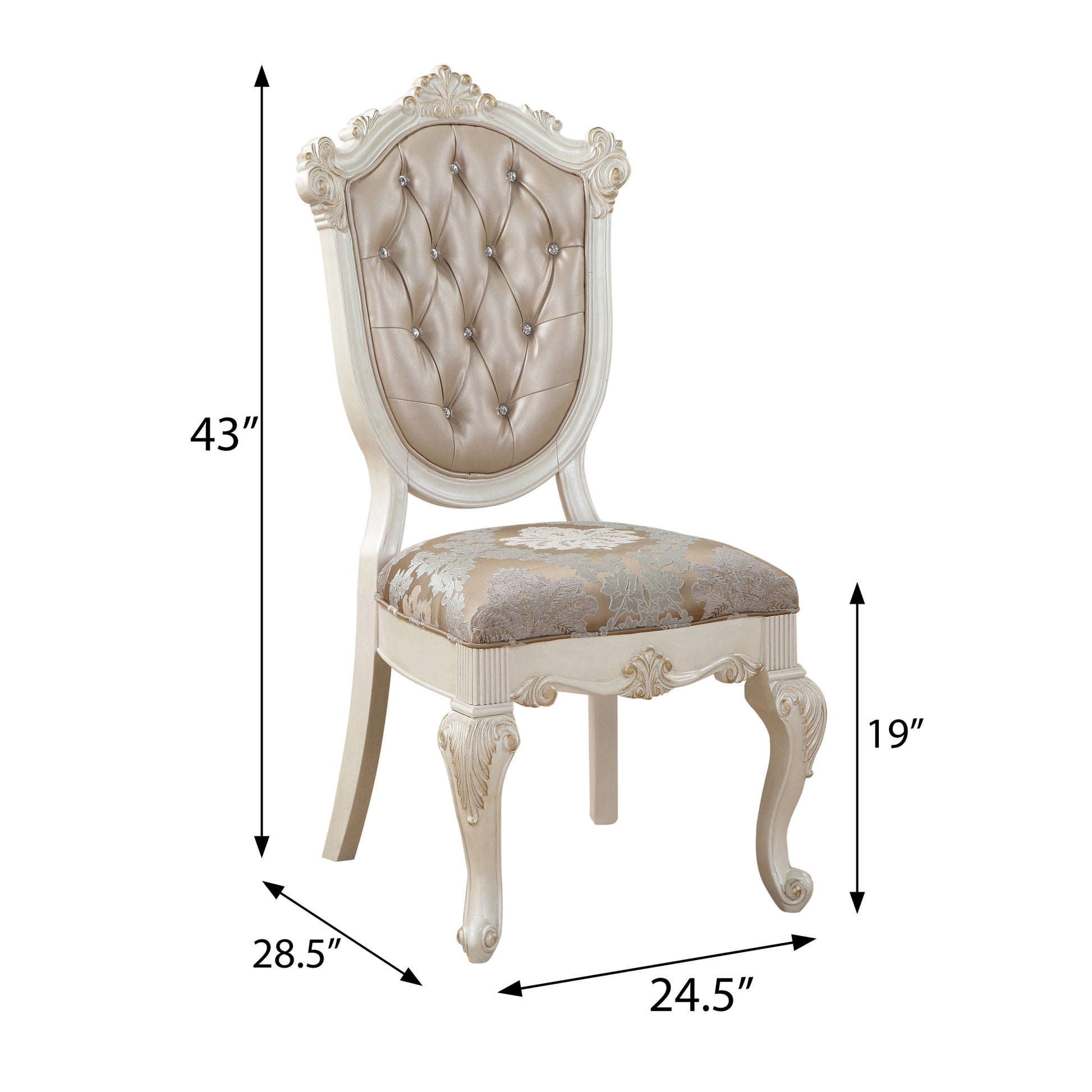 Rose Gold And Pearl White Tufted Back Side Chairs Set Of 2 Gold White Dining Room Luxury Poplar Set Of 2 Wood Fabric
