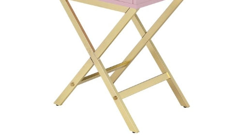 Coleen Pink & Gold Finish Accent Table Gold,Pink Metal,Pvc