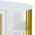 2 Door Elegant Curved Dining Cabinet With Gold Trim And Woven Rattan Doors For Dining Room White White Particle Board