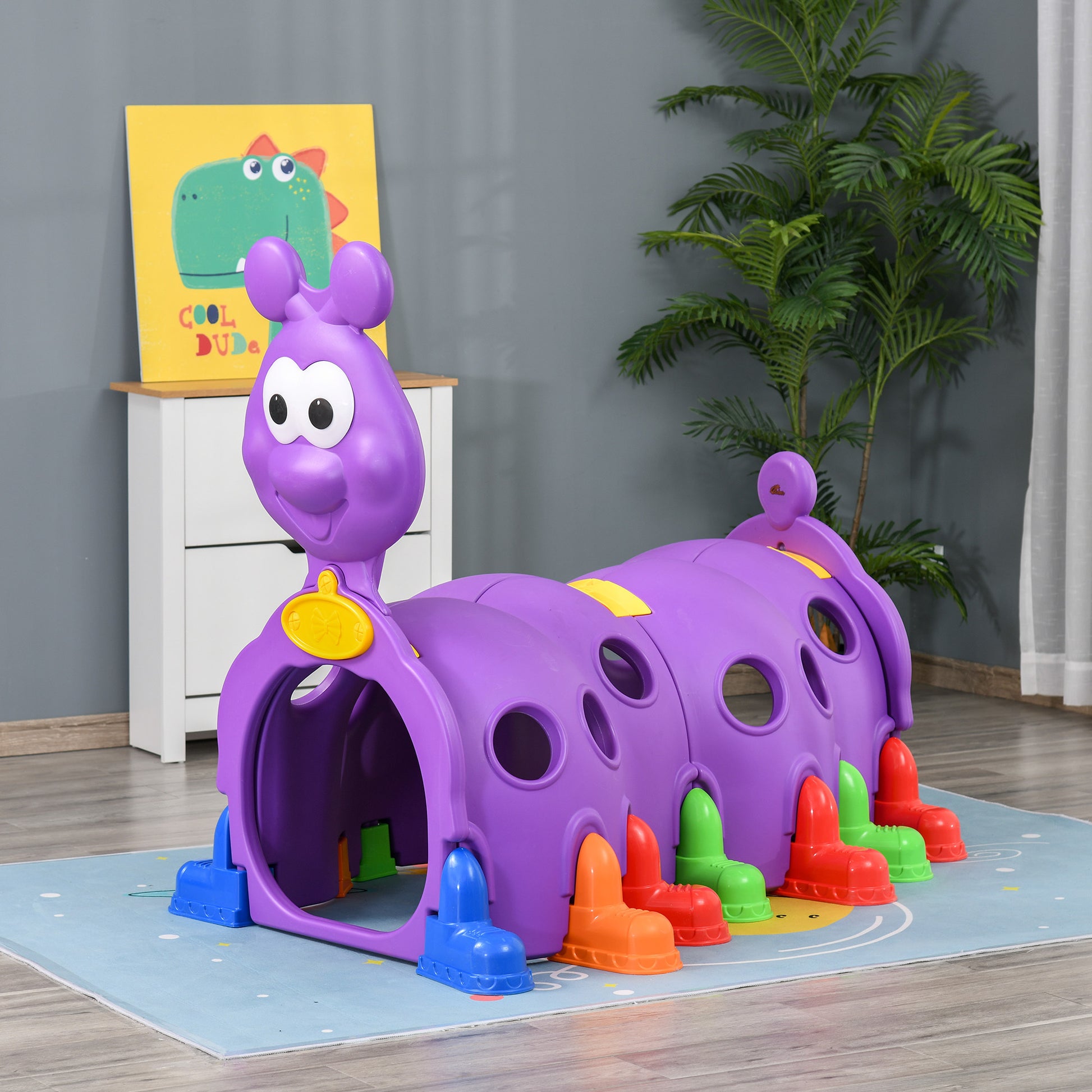 Qaba Caterpillar Climbing Tunnel For Kids Climb N Crawl Toy Indoor & Outdoor Toddler Play Structure For 3 6 Years Old, Purple Purple Plastic