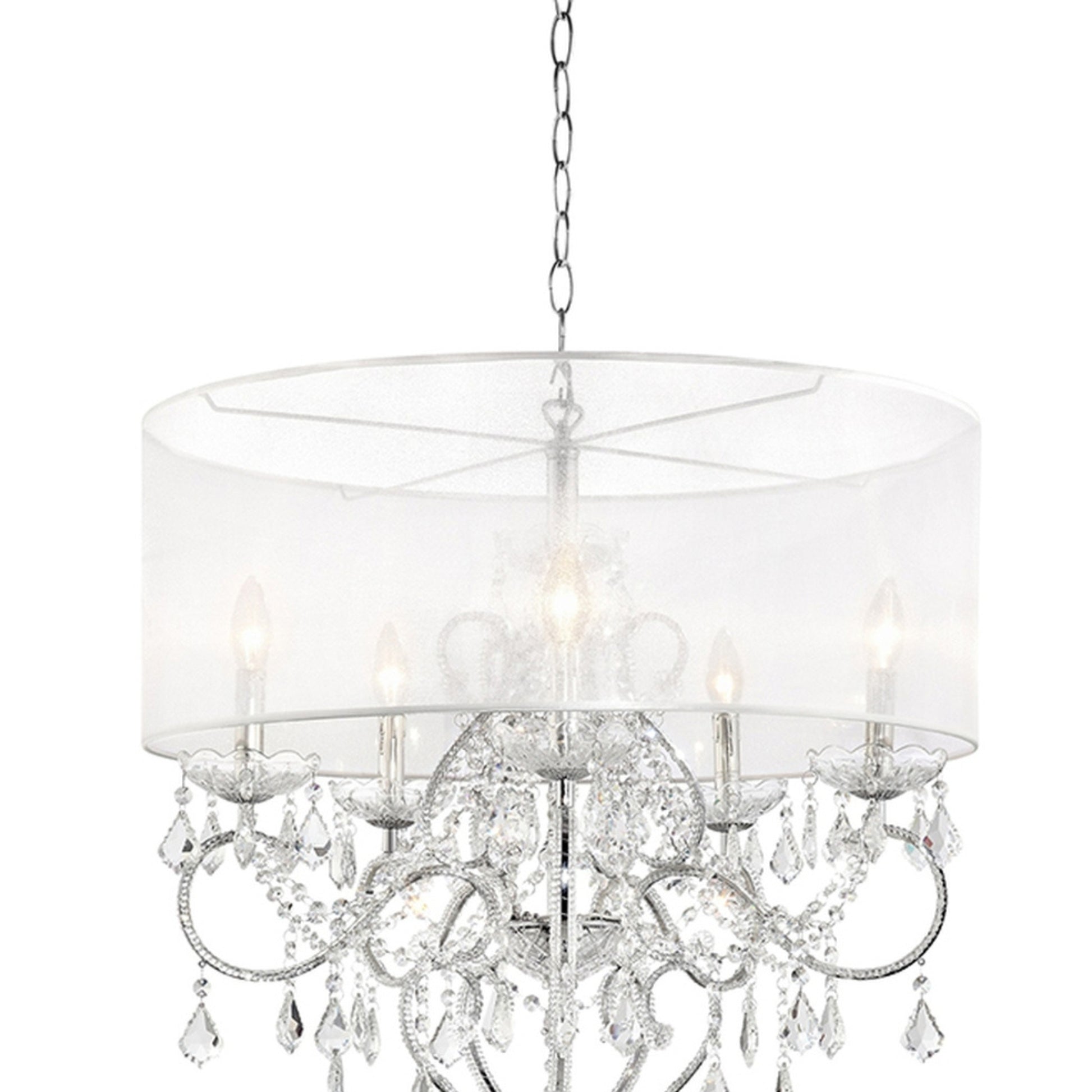 31.5" Tall Ceiling Lamp "Evangelia", Silver And Crystal Accents, Clear Shade Silver Metal