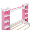 Castle Shaped Wooden Bed With Storage Shelf, Dreamy Twin Size Platform Bed For Kids Bedroom, White Pink Expected Arrival Time:8.14 Twin White Pink Wood