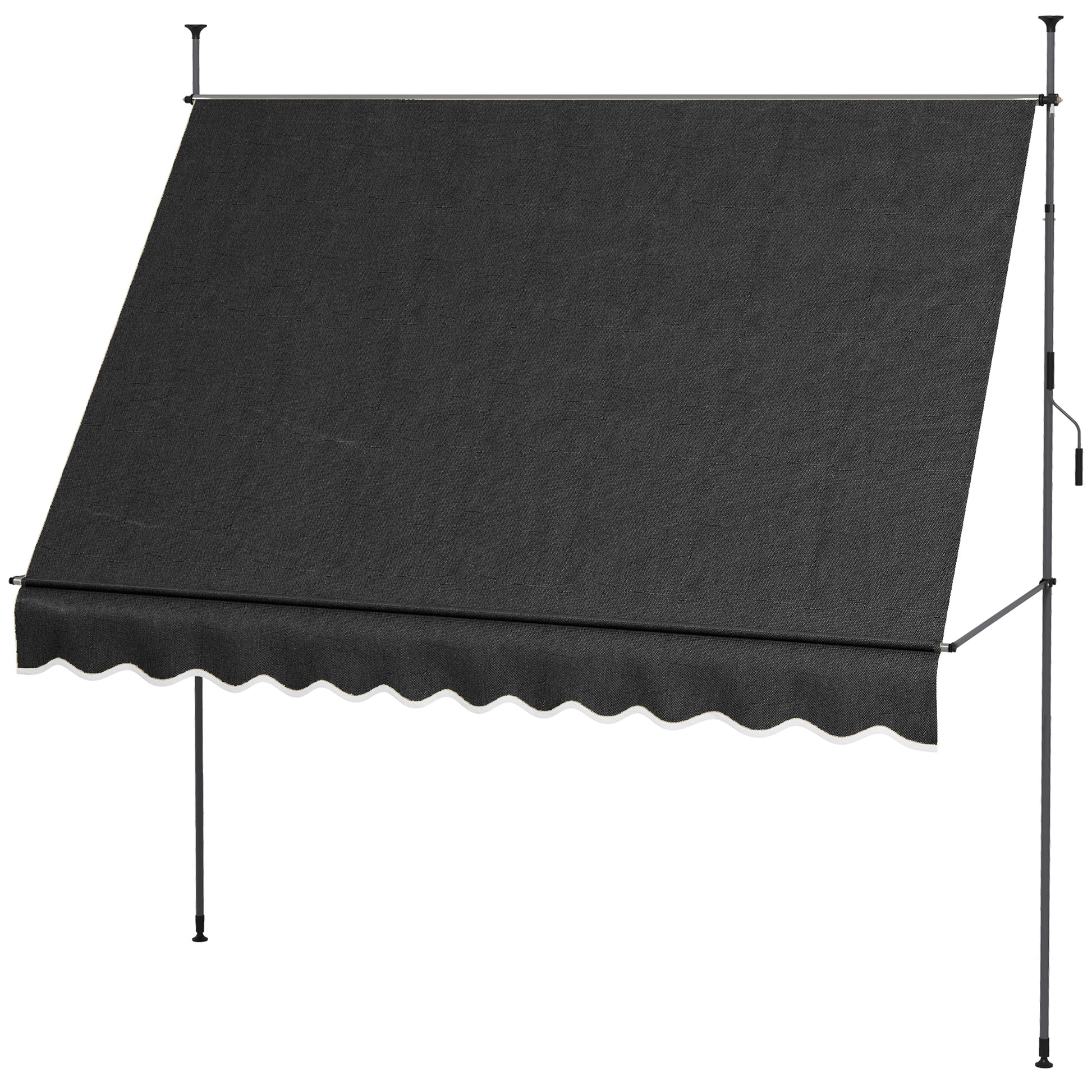 Outsunny Manual Retractable Awning, 118" Non Screw Freestanding Patio Sun Shade Shelter With Support Pole Stand And Uv Resistant Fabric, For Window, Door, Porch, Deck, Black Black Aluminum