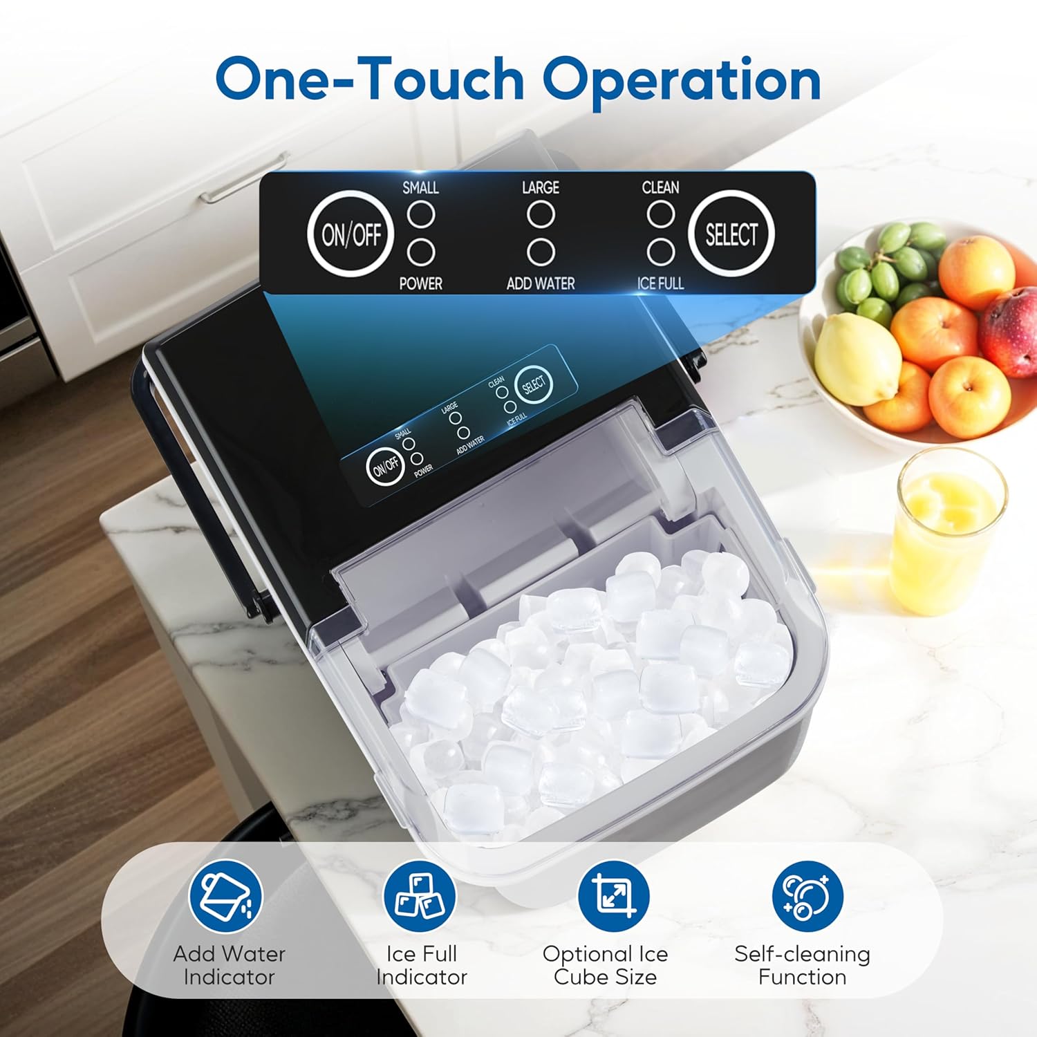 Countertop Ice Maker Machine, Fast Making 9 Ice Cubes In 6 Minutes, Self Cleaning With Scoop, Basket & Handle, 26.5Lbs 24Hrs, 2 Sizes Bullet Ice, Portable For Kitchen, Office, Party, Black Black