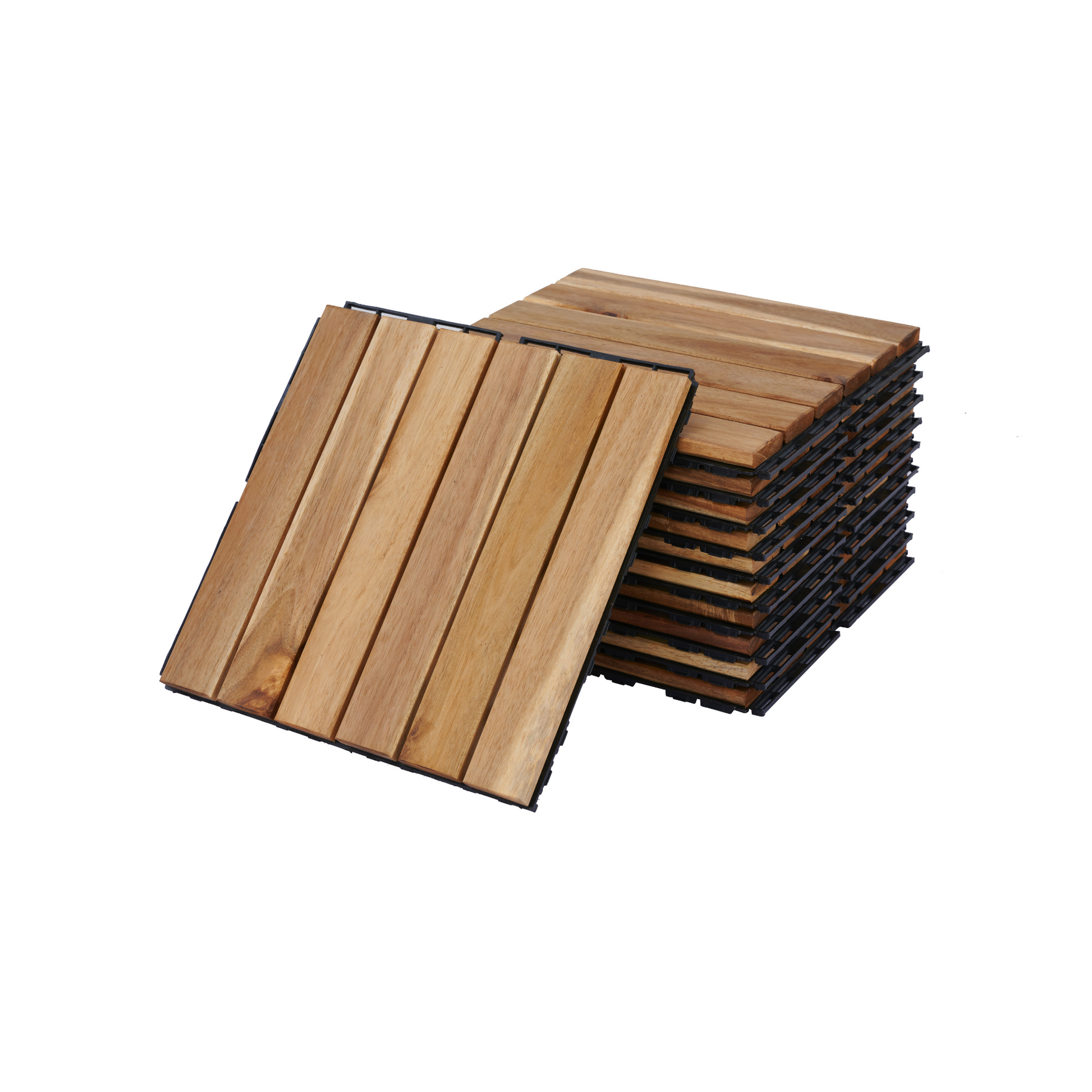 30 Pcs Interlocking Deck Tiles Striped Pattern, 12" X 12" Square Yellow Acacia Hardwood Outdoor Flooring For Patio, Bancony, Pool Side,.. Yellow Garden & Outdoor American Design,American Traditional Acacia Wood