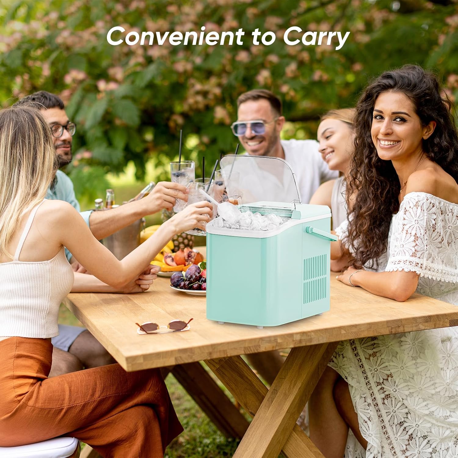 Countertop Ice Maker Machine Self Cleaning, Fast Making 9 Ice Cubes In 6 Minutes, 26.5Lbs 24Hrs, 2 Sizes Bullet Ice, Portable Ice Machine With Ice Scoop, Basket And Handle, Green Green Plastic