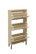 Rattan 3 Door Shoe Rack, Freestanding Modern Shoe Storage Cabinet, For Entryway Natural Particle Board