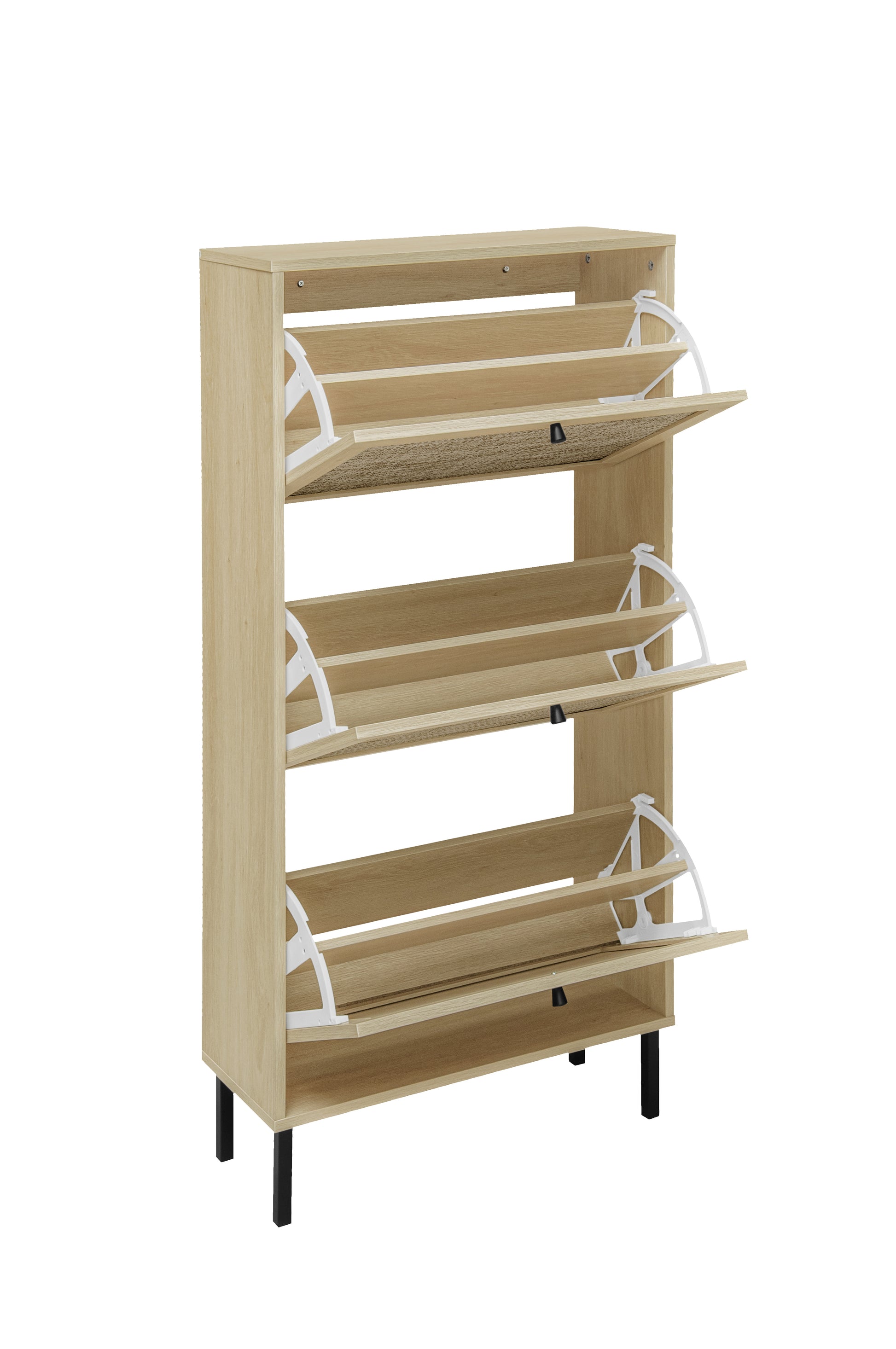 Rattan 3 Door Shoe Rack, Freestanding Modern Shoe Storage Cabinet, For Entryway Natural Particle Board