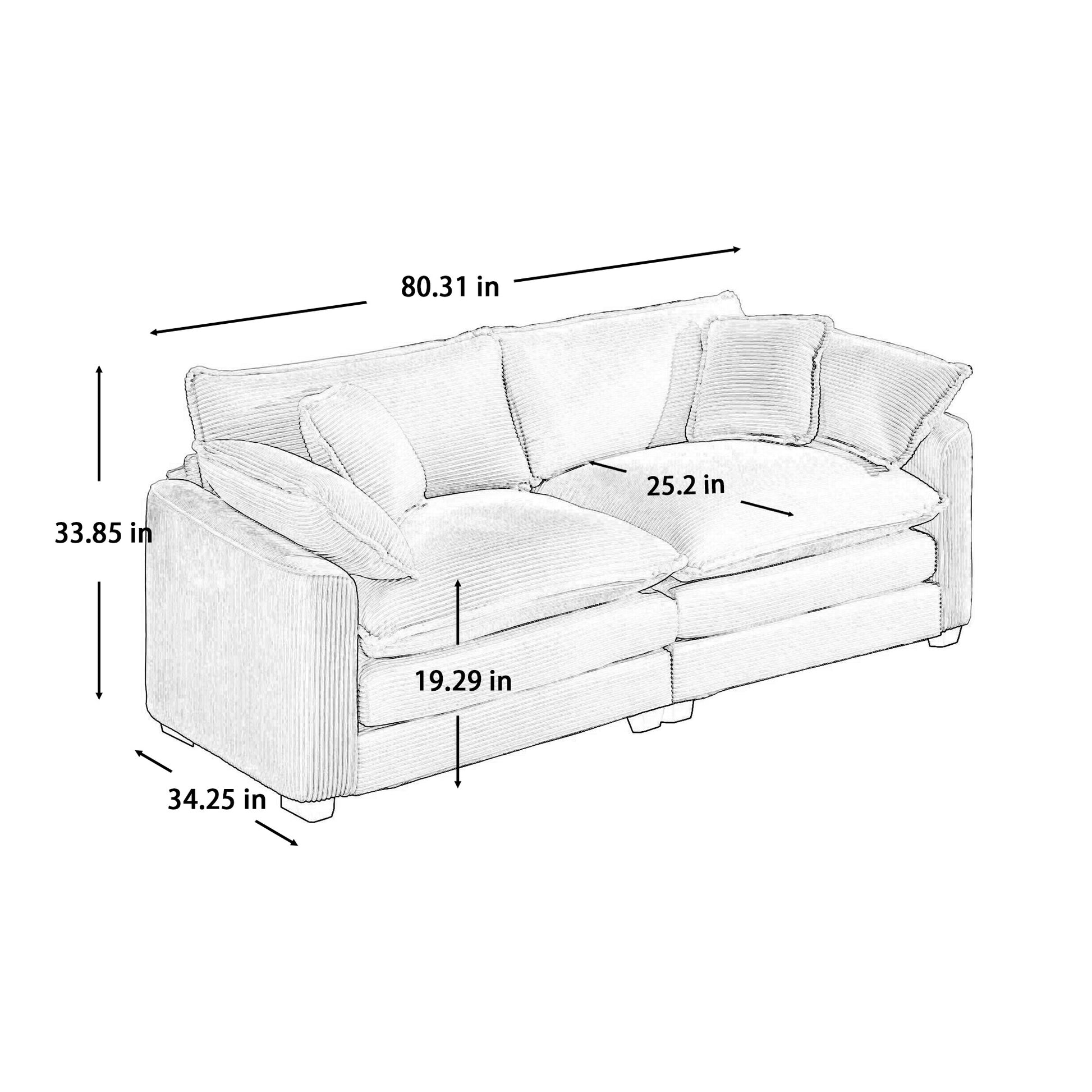 Modern Fabric Living Room Sofa 2 Piece Set, One 2 Seater Sofas, One 3 Seater Sofas Sofa With 8 Cushion Upholstery Large Deep Seat Recliner, Green Corduroy Fabric Green Corduroy 7 Seat