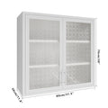 Retro Style Wall Mounted Cabinet Table Top Storage Cabinet With Hazy Glass Doors And 2 Adjustable Shelves For Bathroom Kitchen Living Room Kitchen Hallway White Outdoor Paint, Begonia Embossed Glass