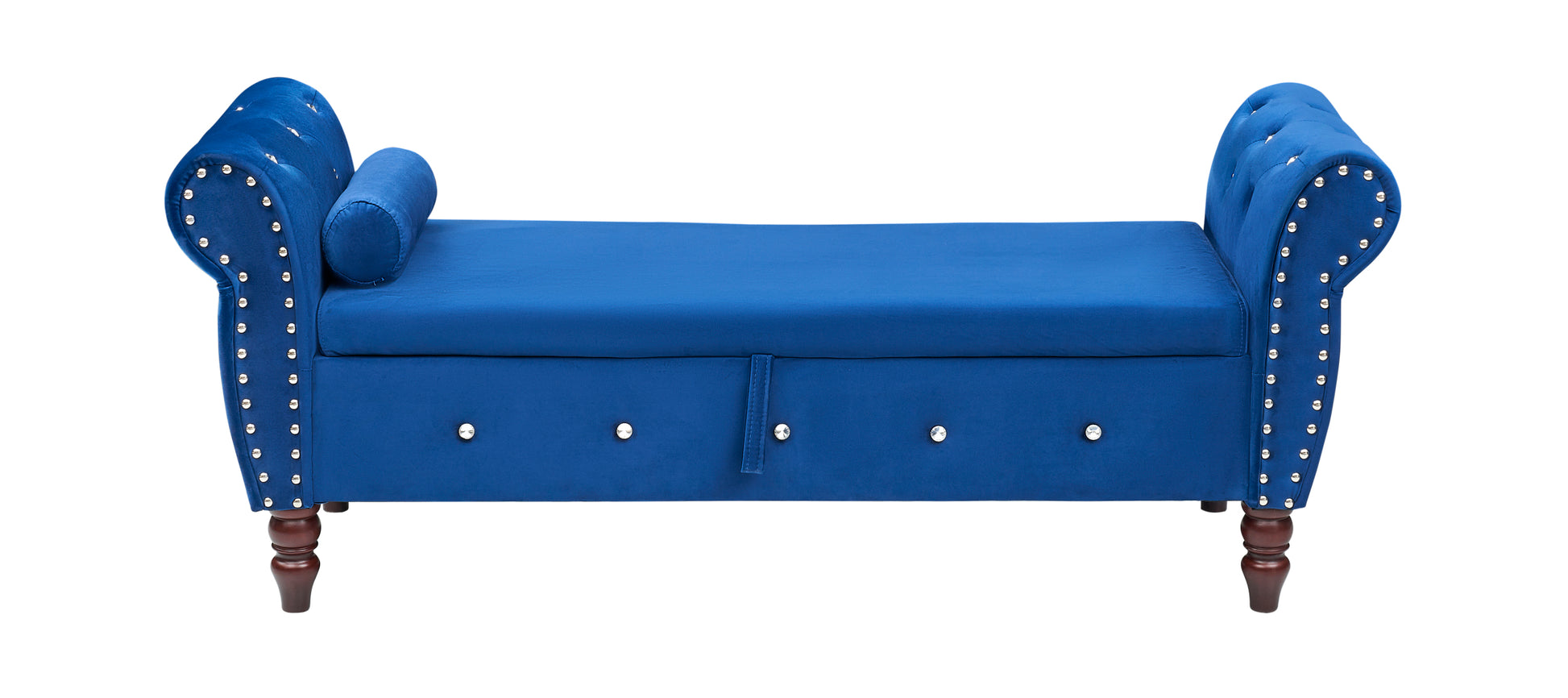 63.38"Velvet Multifunctional Storage Rectangular Ottoman Bench Comes With Crystal Buckle Solid Wood Legs With 1 Pillow,Blue Blue Velvet