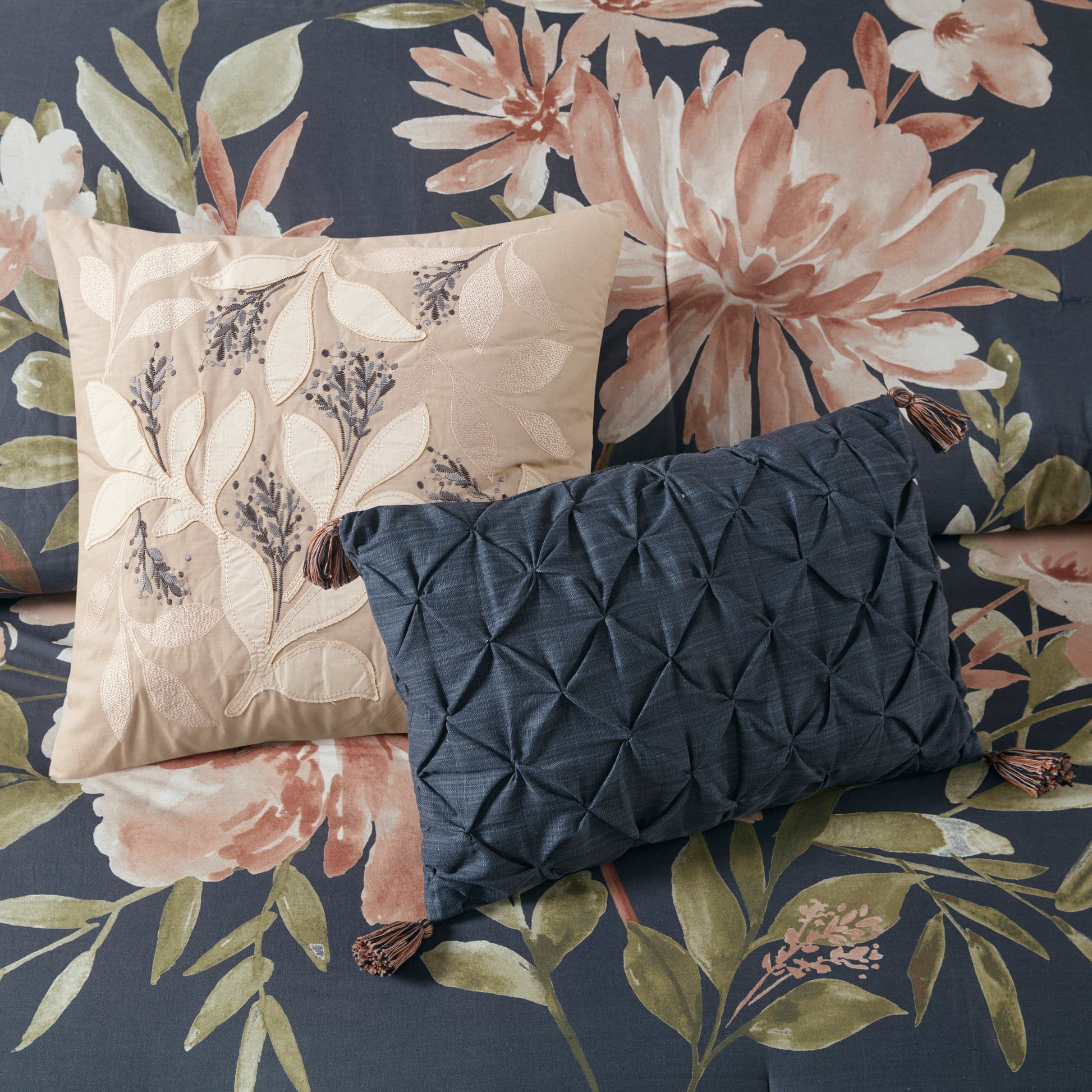 8 Piece Cotton Comforter Set Navy Queen Queen Navy Polyester