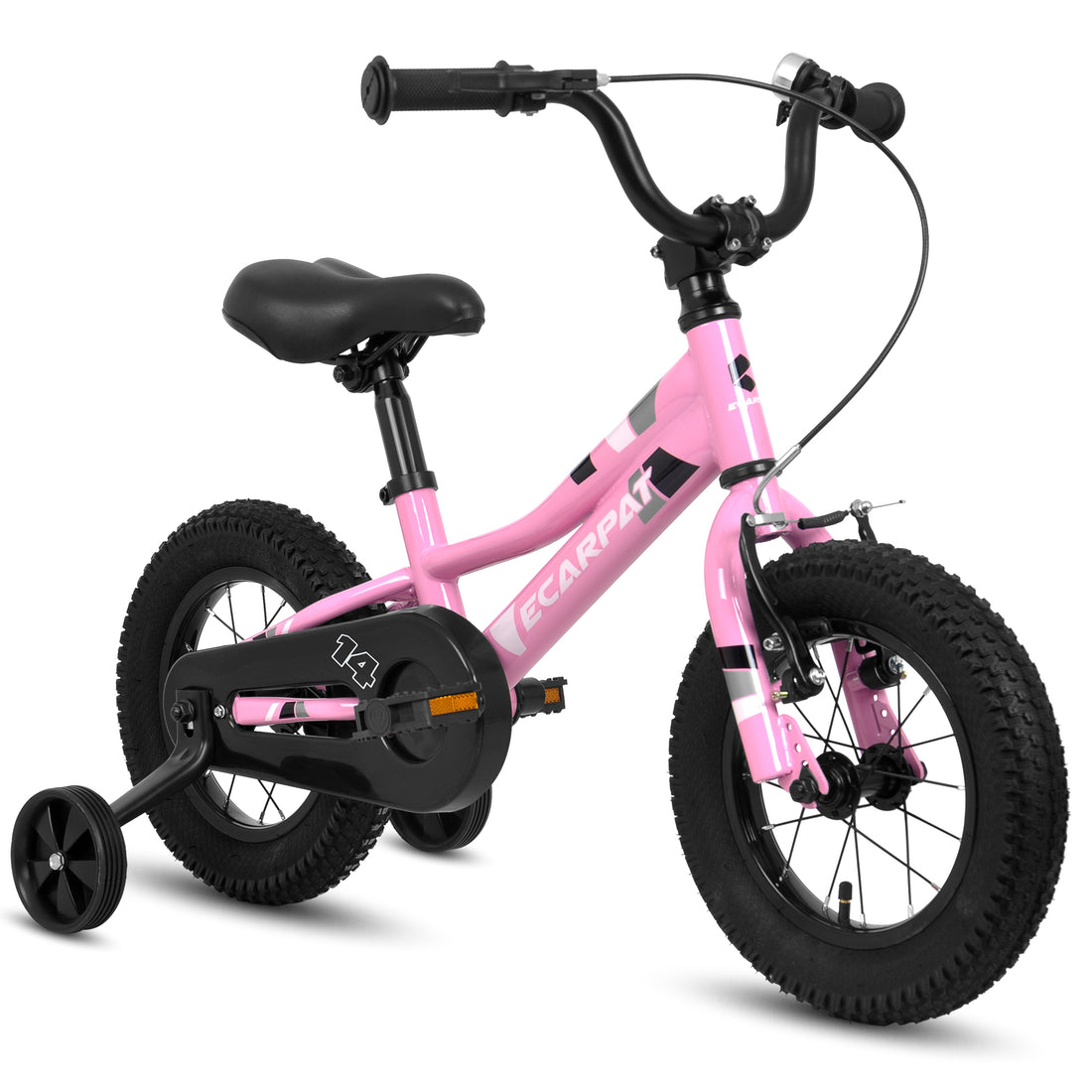 A14117 Kids' Bike 14 Inch Wheels, 1 Speed Boys Girls Child Bicycles For2 4Years, With Removable Training Wheels Baby Toys, Front V Brake, Rear Holding Brake Pink Cute Polyurethane Foam 3 To 4 Years Carbon Steel Outdoor