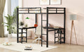 Full Metal Loft Bed With Desk And Shelves, Loft Bed With Ladder And Guardrails, Loft Bed Frame For Bedroom, Black With Black Desk Full Black Metal