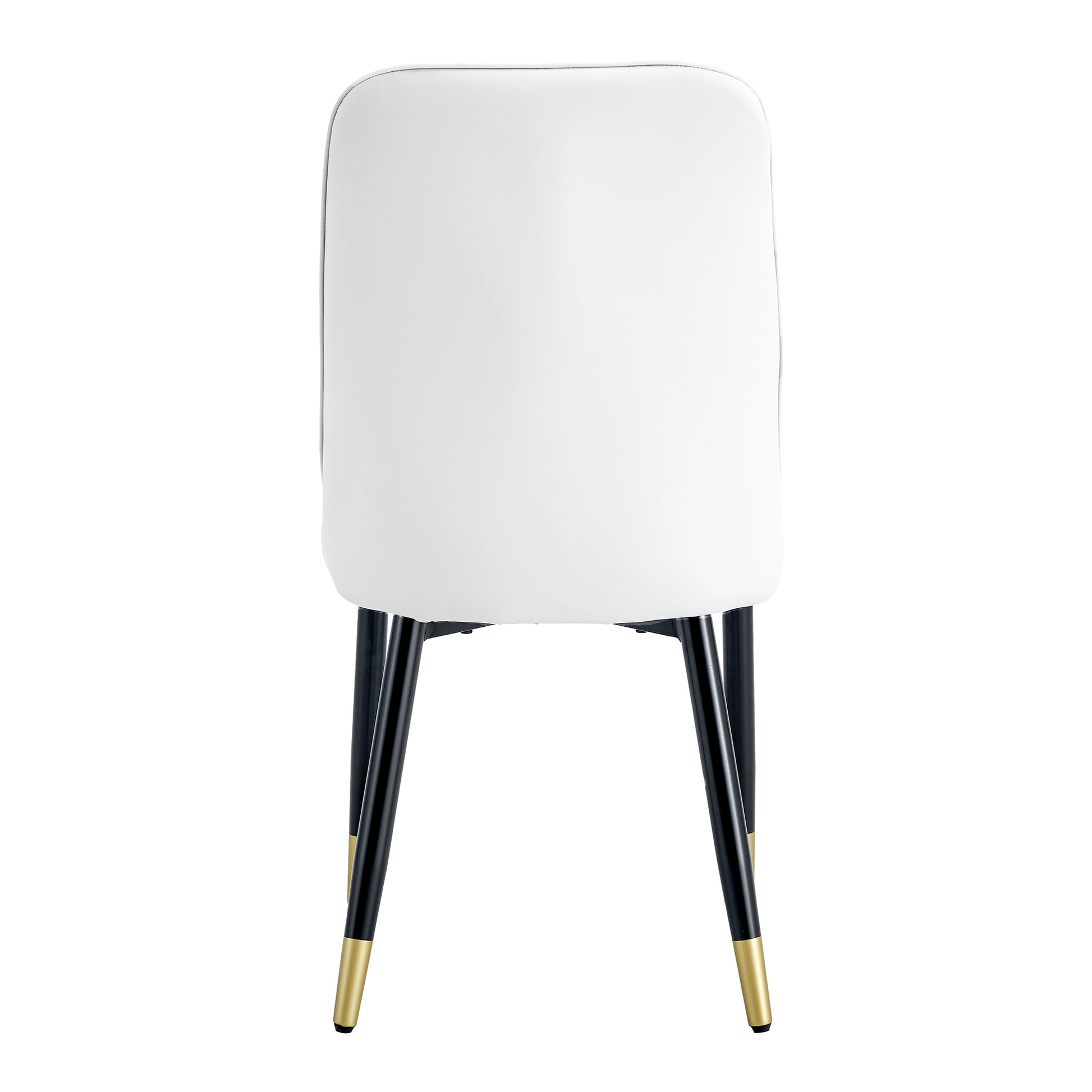 Table And Chair Set.The Table Has A Glass Top With Imitation Marble Pattern Stickers And Stainless Steel Golden Legs. Paried With Chairs With Pu Artificial Leather Backrest Cushions And Black Legs. White Gold Seats 6 Glass Metal
