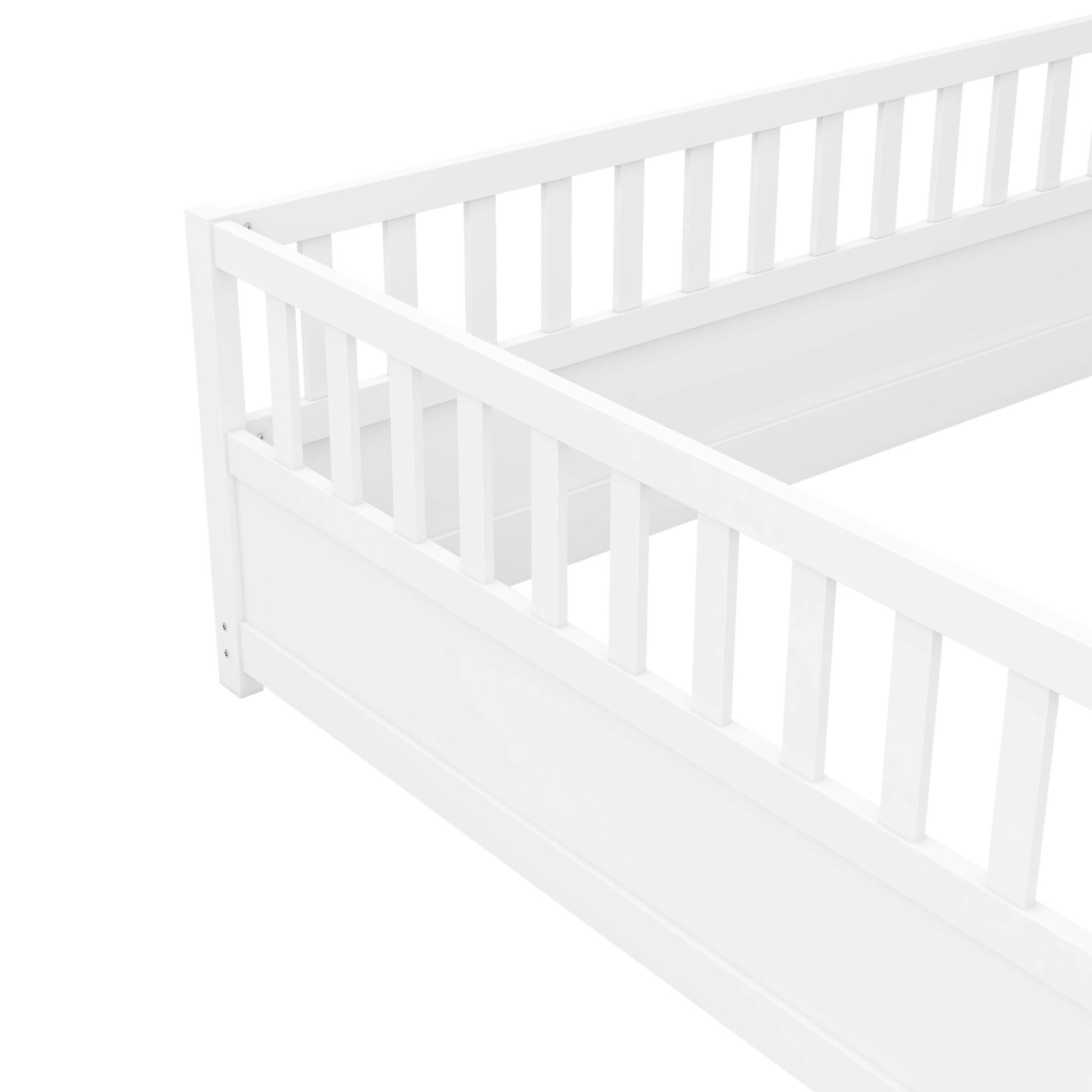 Full Size Floor Bed, Integral Construction With Super High Security Barrier, Door, Children'S Floor Bed Frame, Montessori Wooden Children'S Floor Bed, White Box Spring Required Full White Wood Brown Bedroom American Design,Artsy Pine Bed Frame Pine