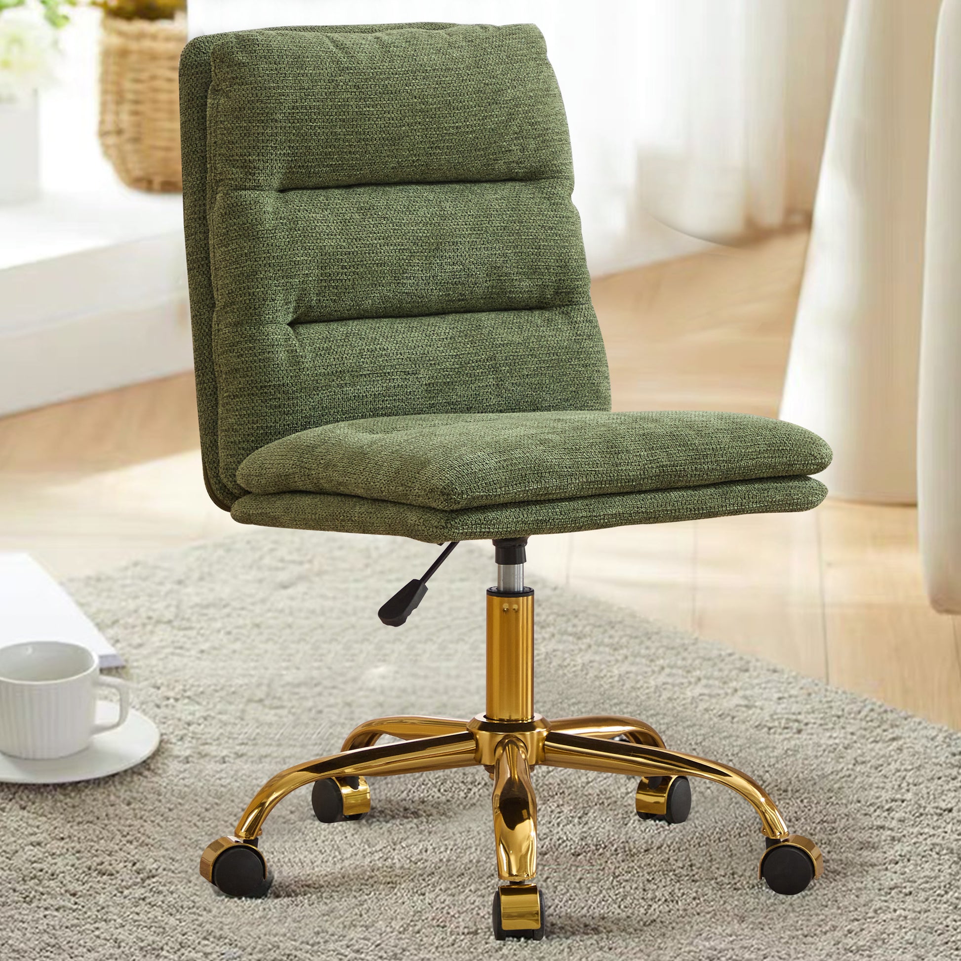 Yts Armless Office Chairs With Wheels And Fabric Cushions, Adjustable Vanity Chairs For Home Use, Open Workstations, Conference Halls, Welcome Areas, And Even Home Offices Green Linen