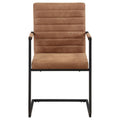22 Inch Armchair, Set Of 2, Brown Vegan Leather, Black Cantilever Base Black Brown Mdf Metal