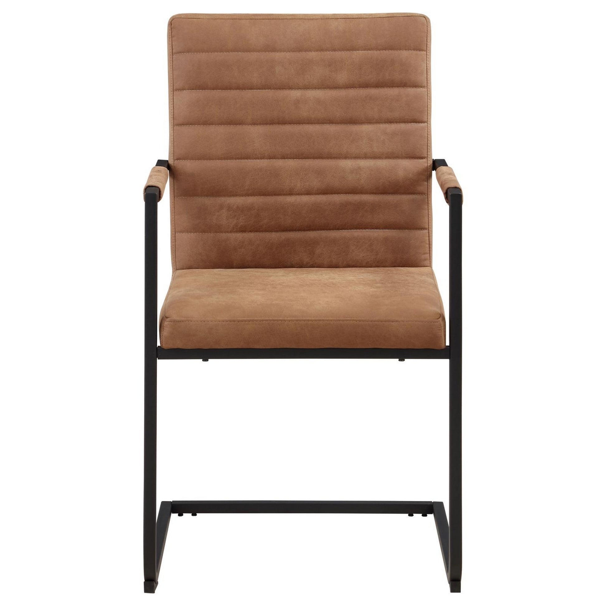 22 Inch Armchair, Set Of 2, Brown Vegan Leather, Black Cantilever Base Black Brown Mdf Metal