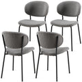 Grey Boucle Fabric Dining Chairs Set Of 4, Modern Dining Room Chairs With Black Metal Legs, Armless Kitchen Chair For Dining Room, Living Room Metal Plaid Gray Dining Room Powder Coated Foam Dry Clean Modern Dining Chairs Solid Back Foam Boucle