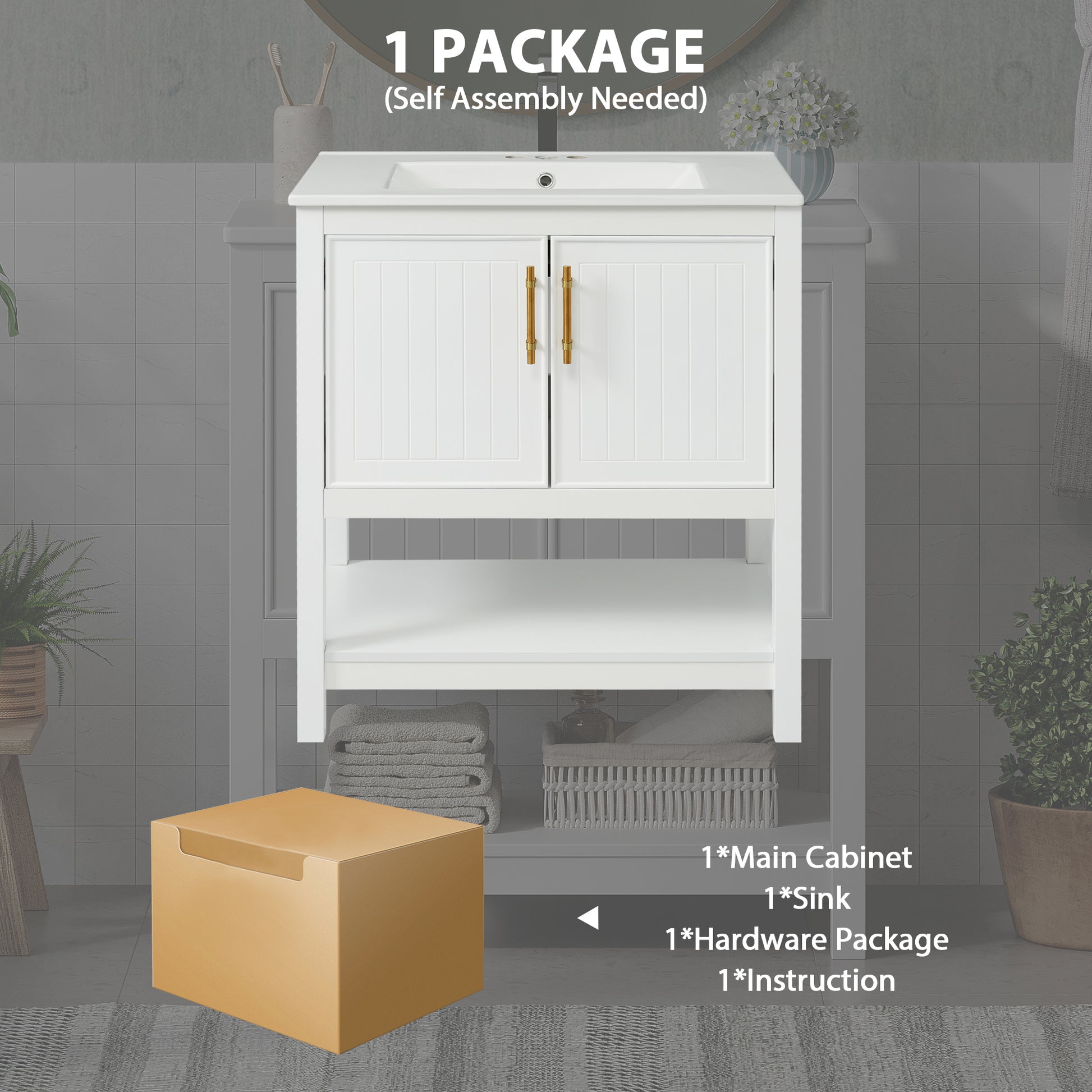 30 Inch White Bathroom Vanity With Ceramic Sink And Versatile Storage Ideal For Small Bathrooms White Bathroom Solid Wood Mdf