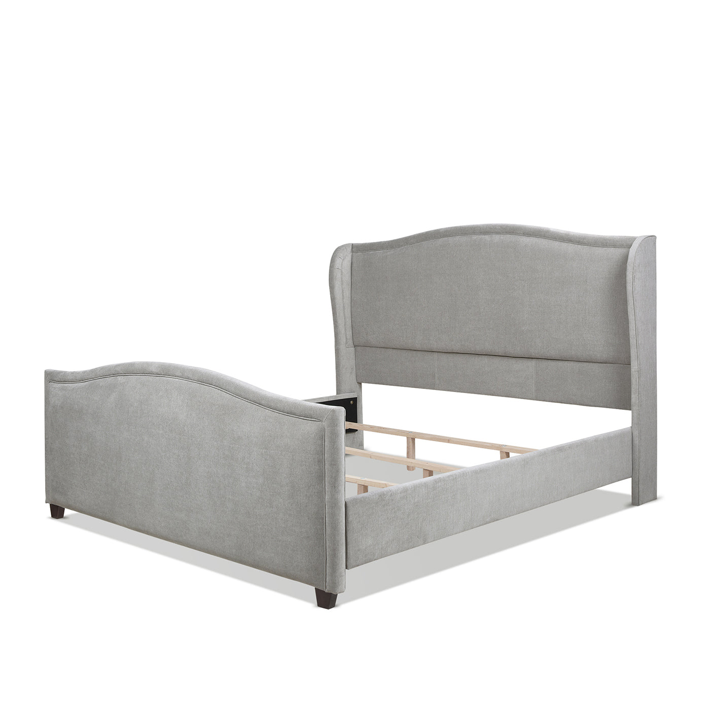 Carmen King Upholstered Wingback Panel Bed Frame, Silver Grey Polyester Box Spring Required King Silver Grey Wood Foam Polyester Polyester