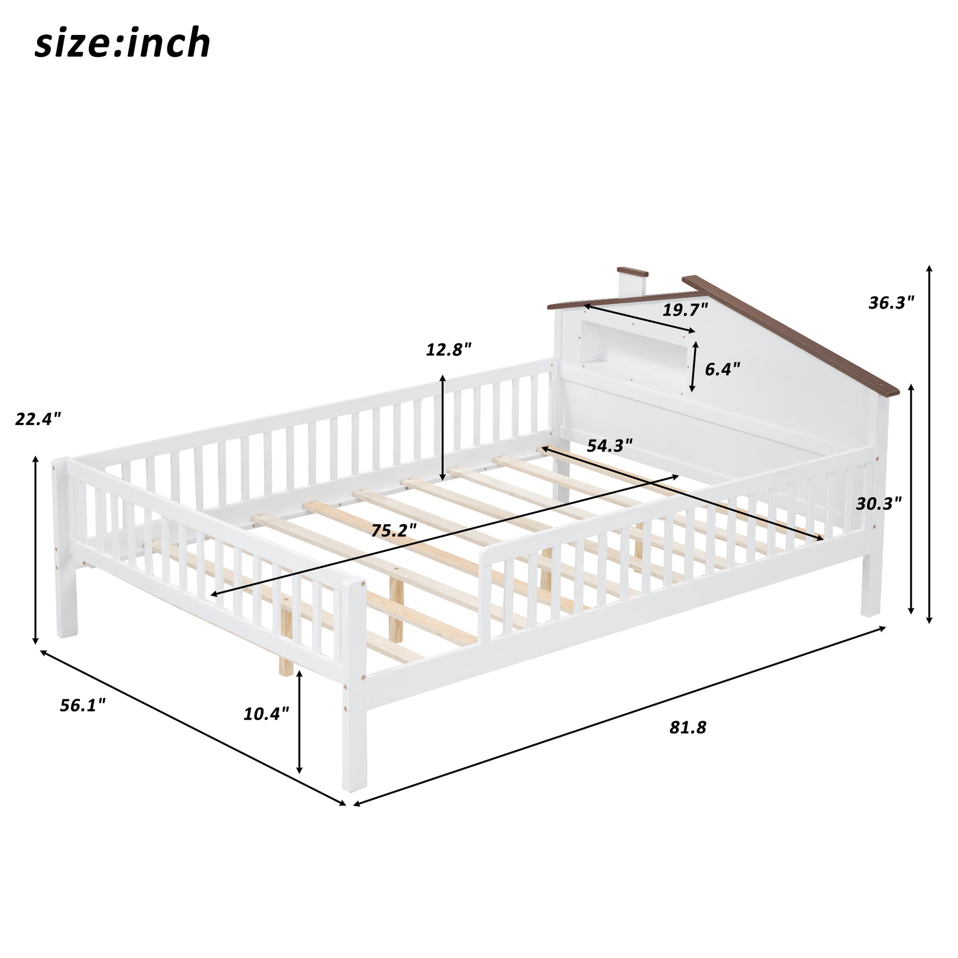 Full Size Wood Platform Bed With House Shaped Headboard, Led And Built In Storage, White Box Spring Not Required Full White Wood Bedroom Bed Frame Wood