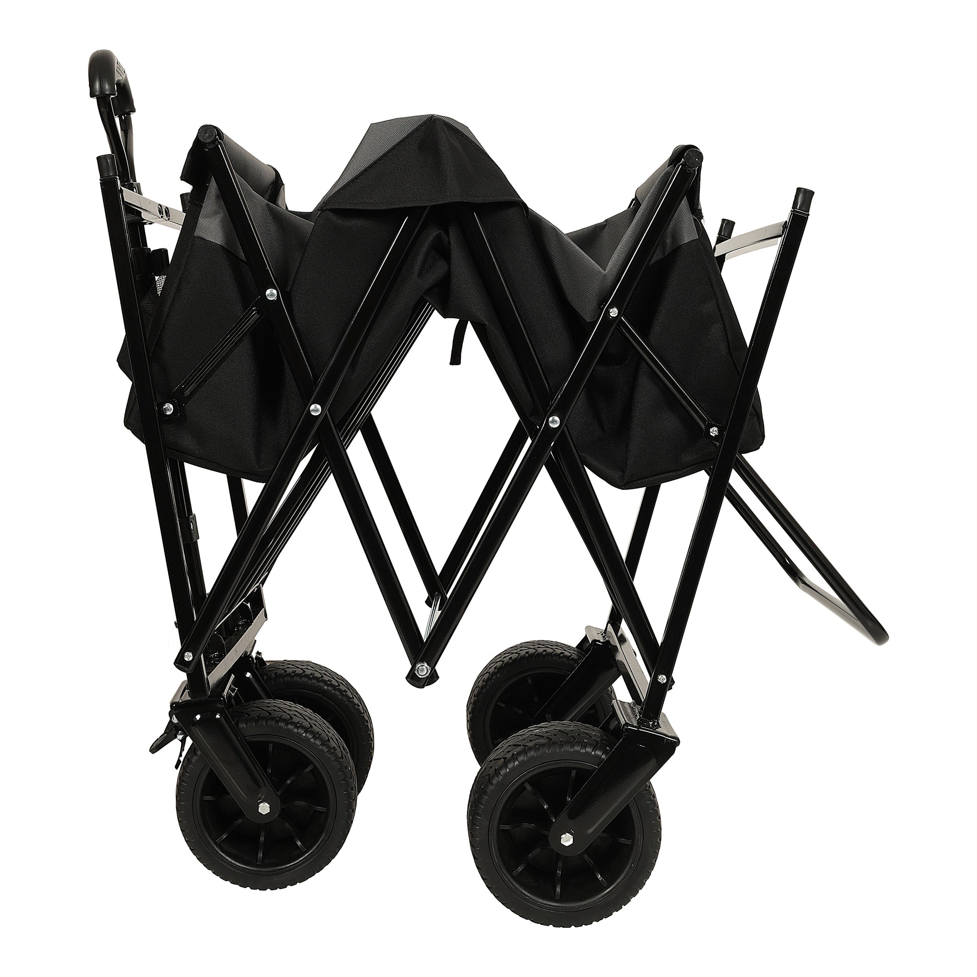 480Lbs Collapsible Wagon With Canopy,Wagon Stroller With 7" All Terrain Wheels, Lightweight Foldable Wagon, Large Capacity For Camping, Shopping, Sports, And Garden Use,Black With Mosquito Net Black