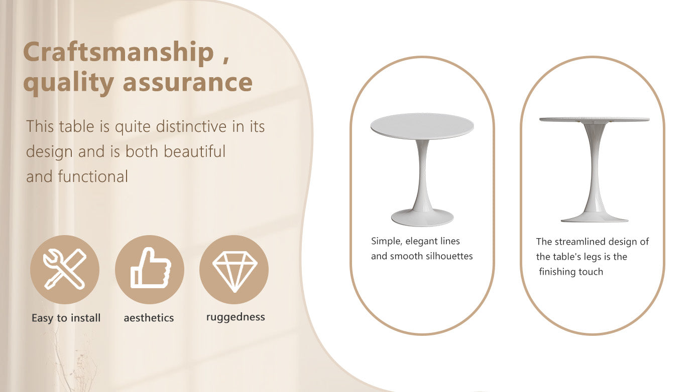 31.4 "Round Dining Table, Medieval White Tulip Dining Table, 2 3 Person Metal Base Dining Table, Easy To Assemble Casual Coffee Table, Office Desk White Mdf