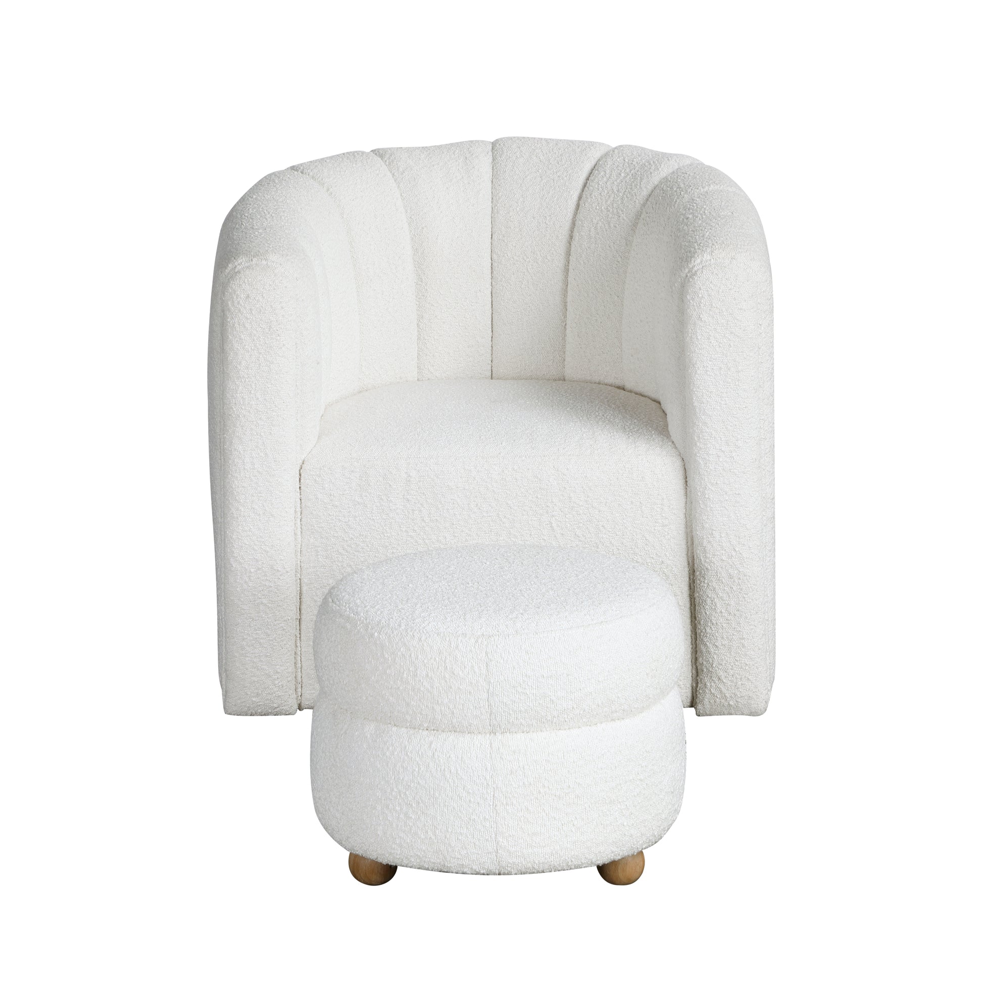 Modern Contemporary Swivel Chair With Ottoman White Boucle Fabric Upholstery Solid Wood Living Room Furniture White Primary Living Space Contemporary,Modern Plywood,Solid Wood